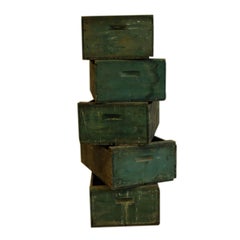 Collection of Rustic Green Wooden Boxes, circa 1940s