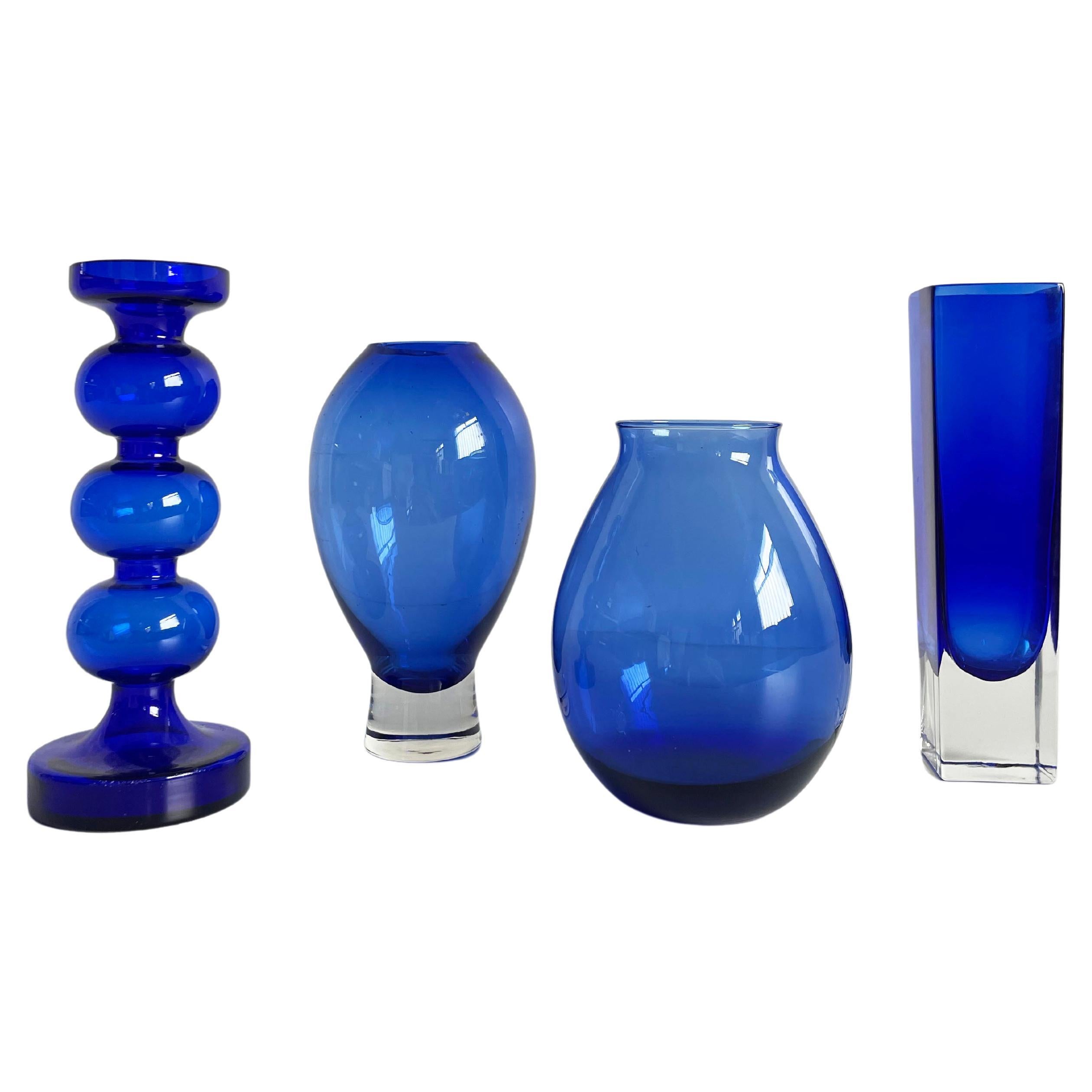 Collection of Scandinavian Art Glass, Set of 4 diverse Blue Glass Vases