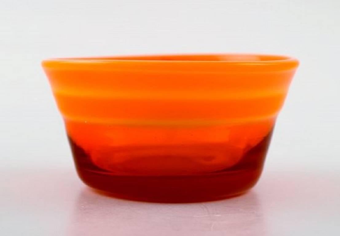 Collection of Scandinavian Orange Art Glass Vases and Bowls, Holmegaard and More In Excellent Condition In Copenhagen, DK