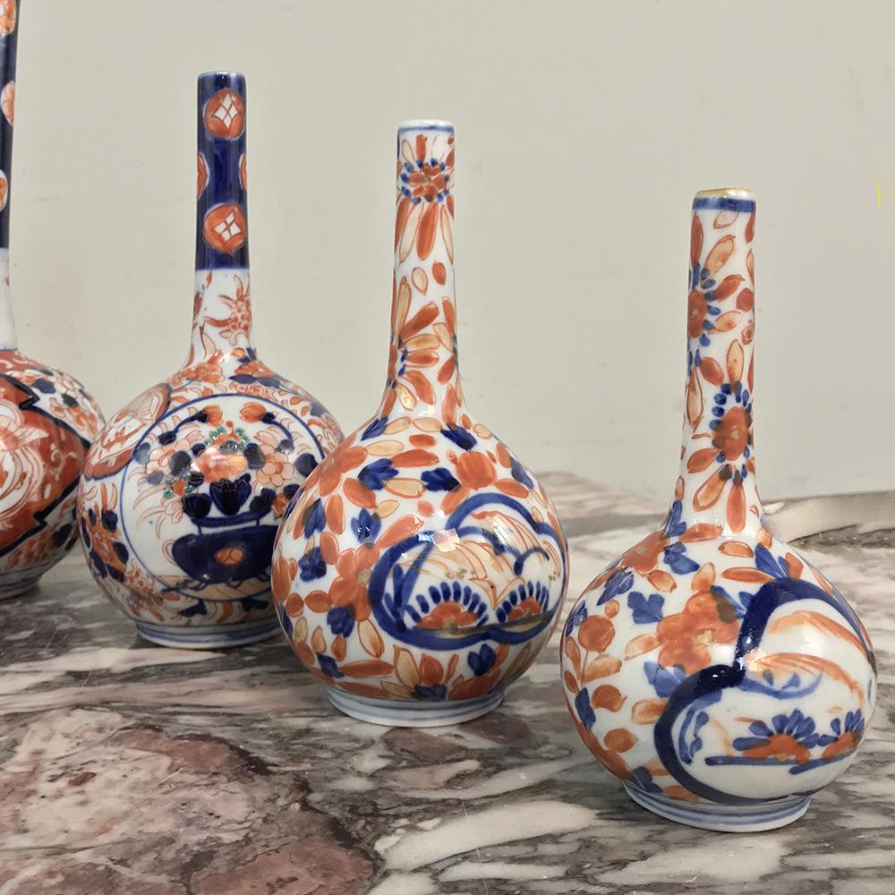 Hand-Painted Collection of Seven 19th Century Imari Bud Vases