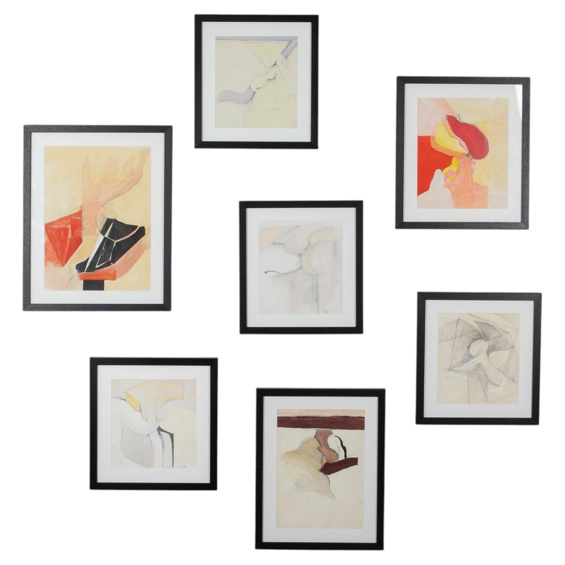 Collection of Seven 20th Century Adrian Heath Framed Abstract Paintings