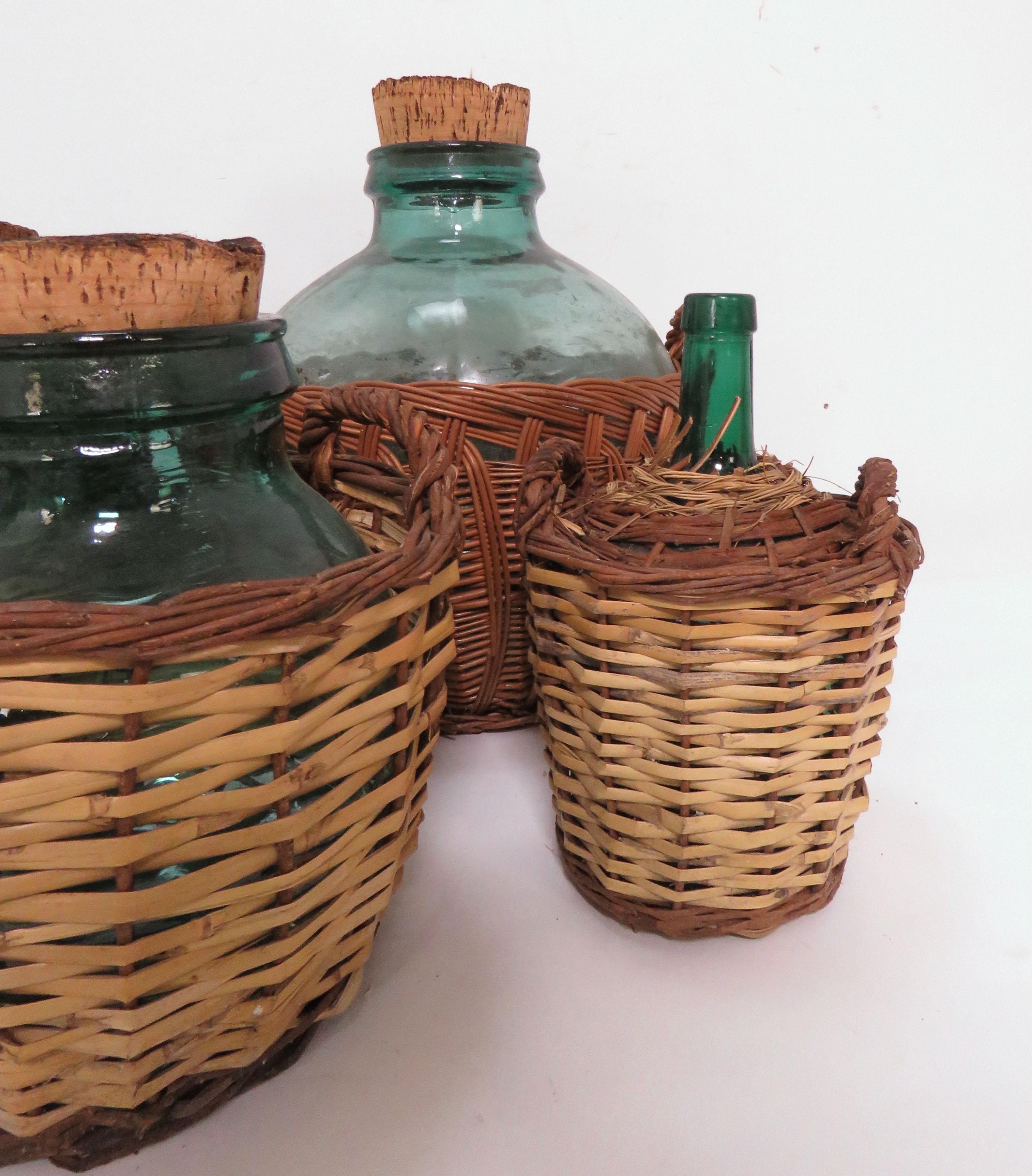 Mid-20th Century Collection of Seven Antique French Demijohn Carboy Bottles, circa 1930s-1940s