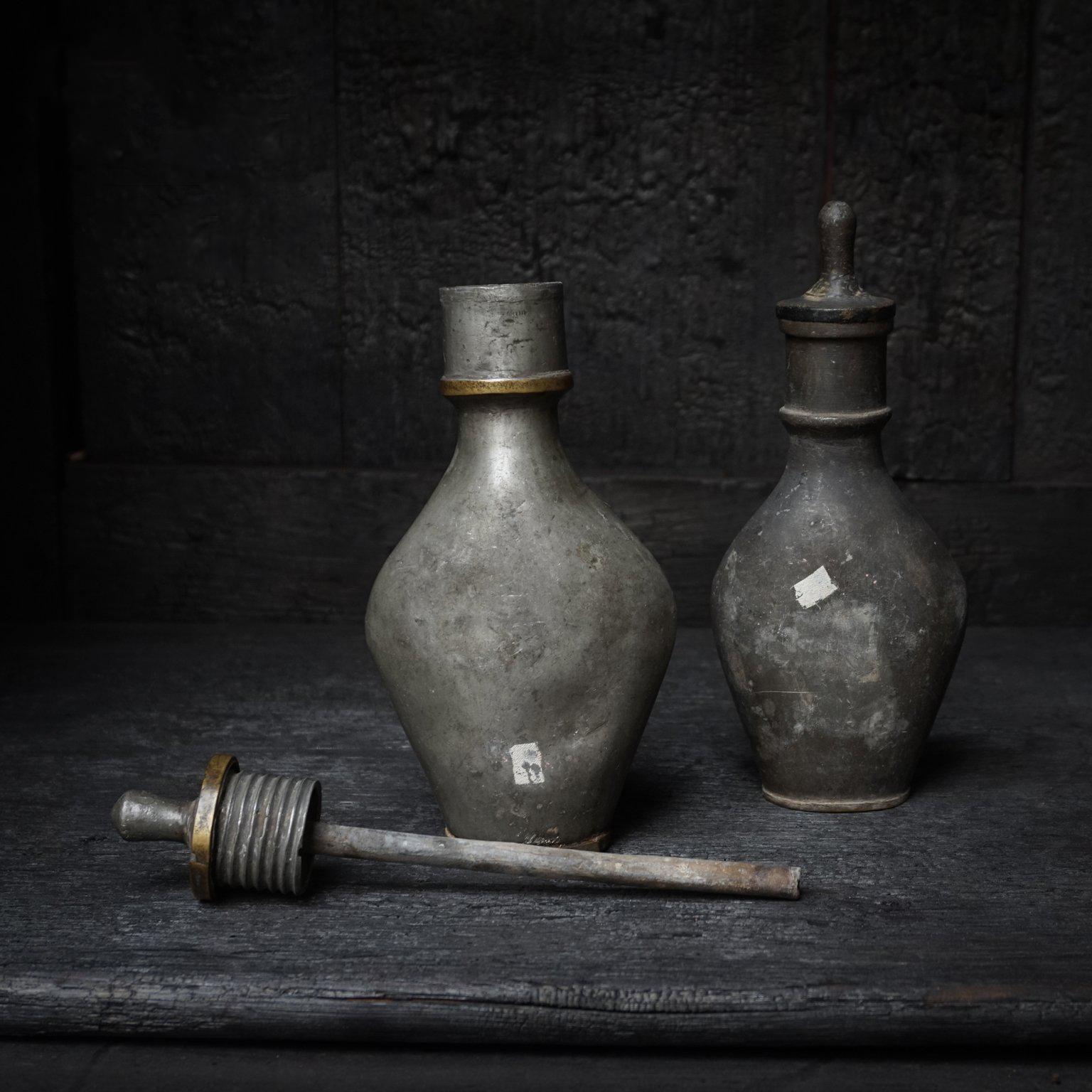 Chinese Collection of Seven Rare 18th Century Pewter Baby Nursing Bottles
