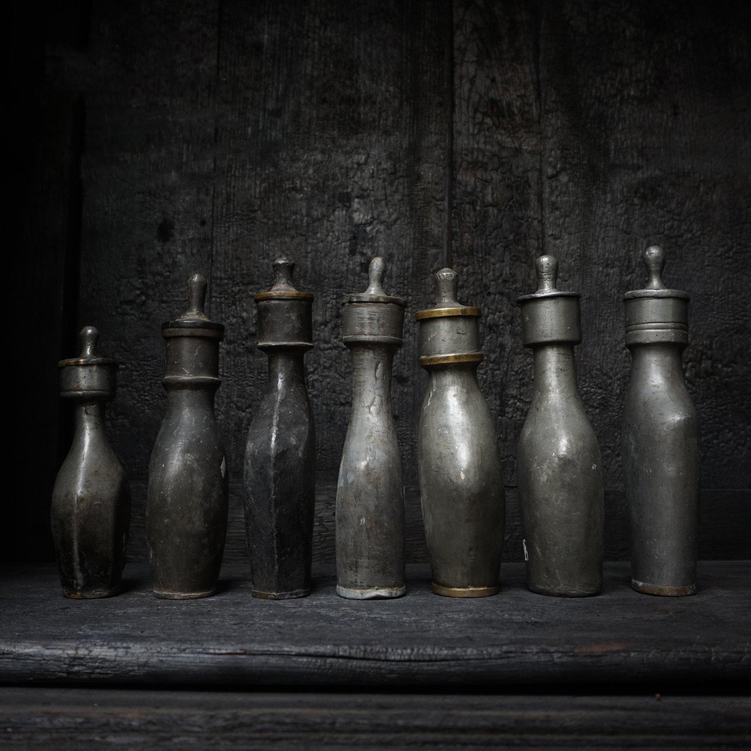 Collection of Seven Rare 18th Century Pewter Baby Nursing Bottles 1