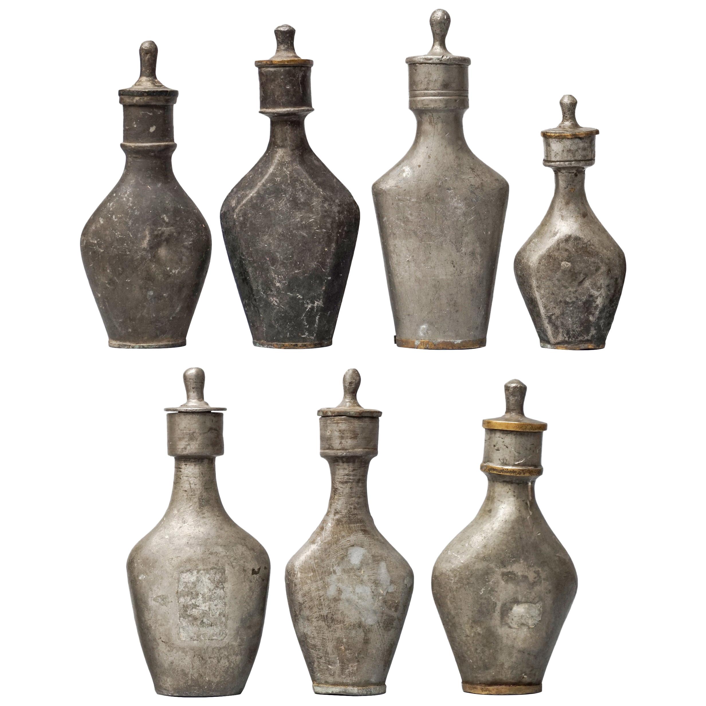 Collection of Seven Rare 18th Century Pewter Baby Nursing Bottles