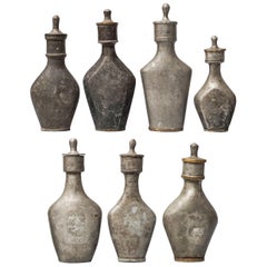 Antique Collection of Seven Rare 18th Century Pewter Baby Nursing Bottles