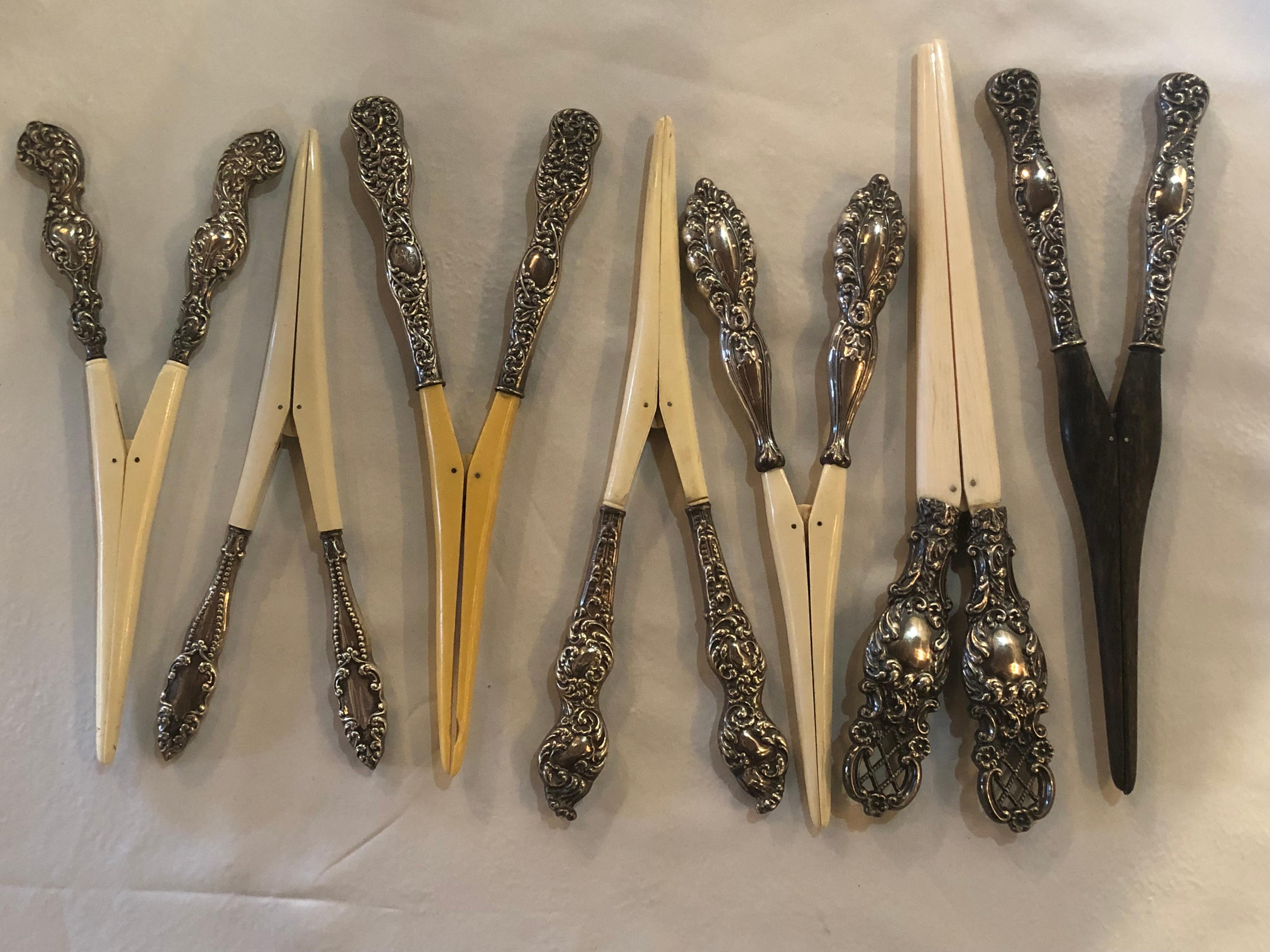 Collection of Seven Sterling Handled Antique Glove Stretchers In Fair Condition In Stamford, CT