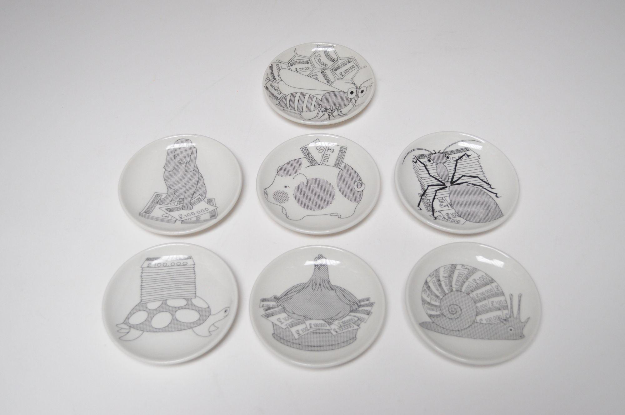 Collezione di sette sottobicchieri vintage di Piero Fornasetti per Banca Unione Milano 11