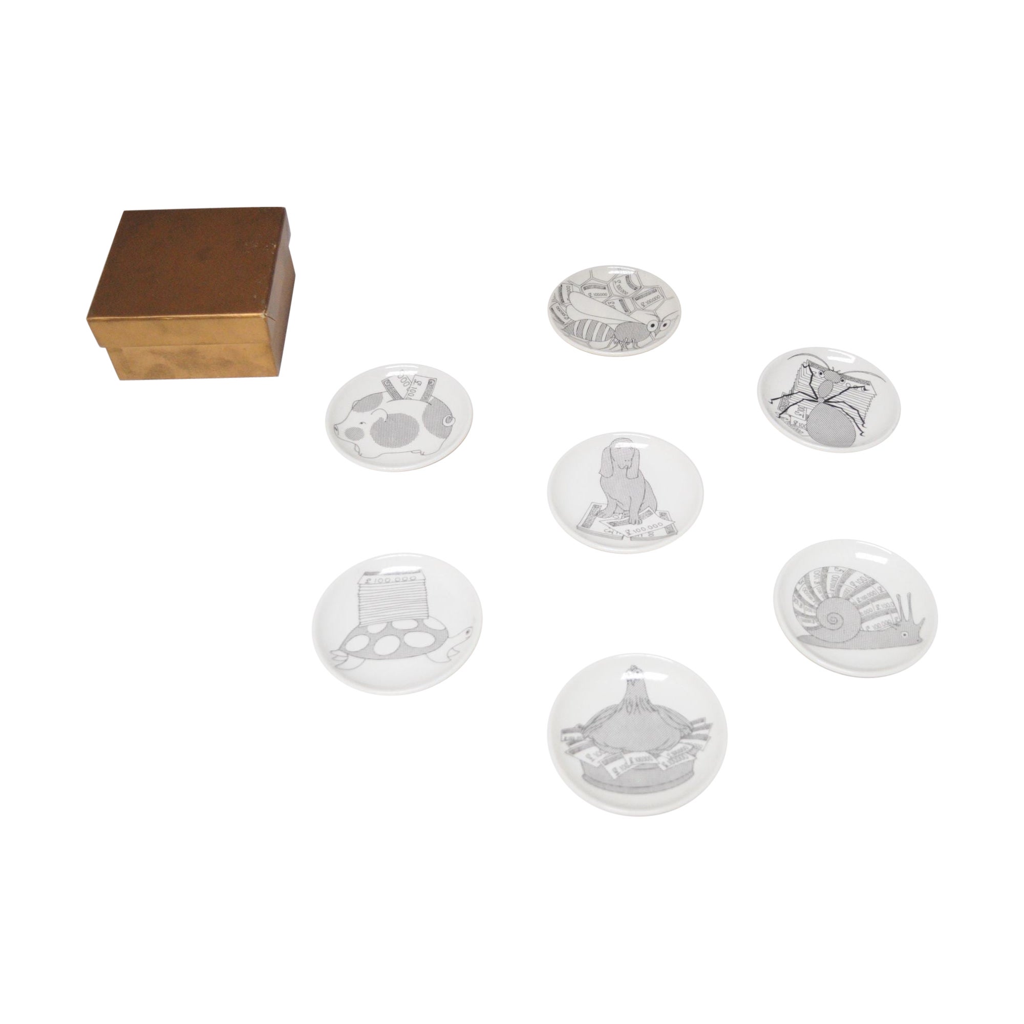 Collection of Seven Vintage Coasters by Piero Fornasetti for Banca Unione Milano