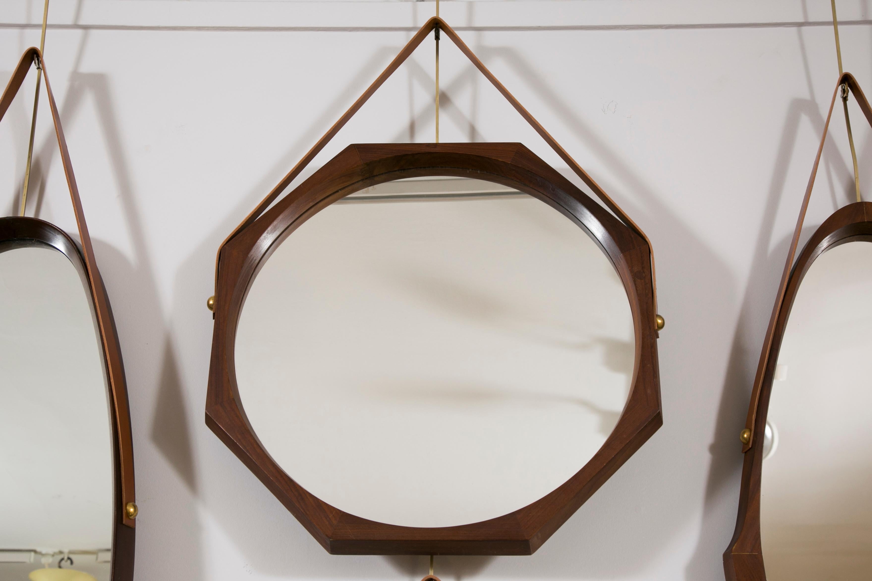 Mid-20th Century Collection of Seven Walnut Mirrors, Italy, 1960