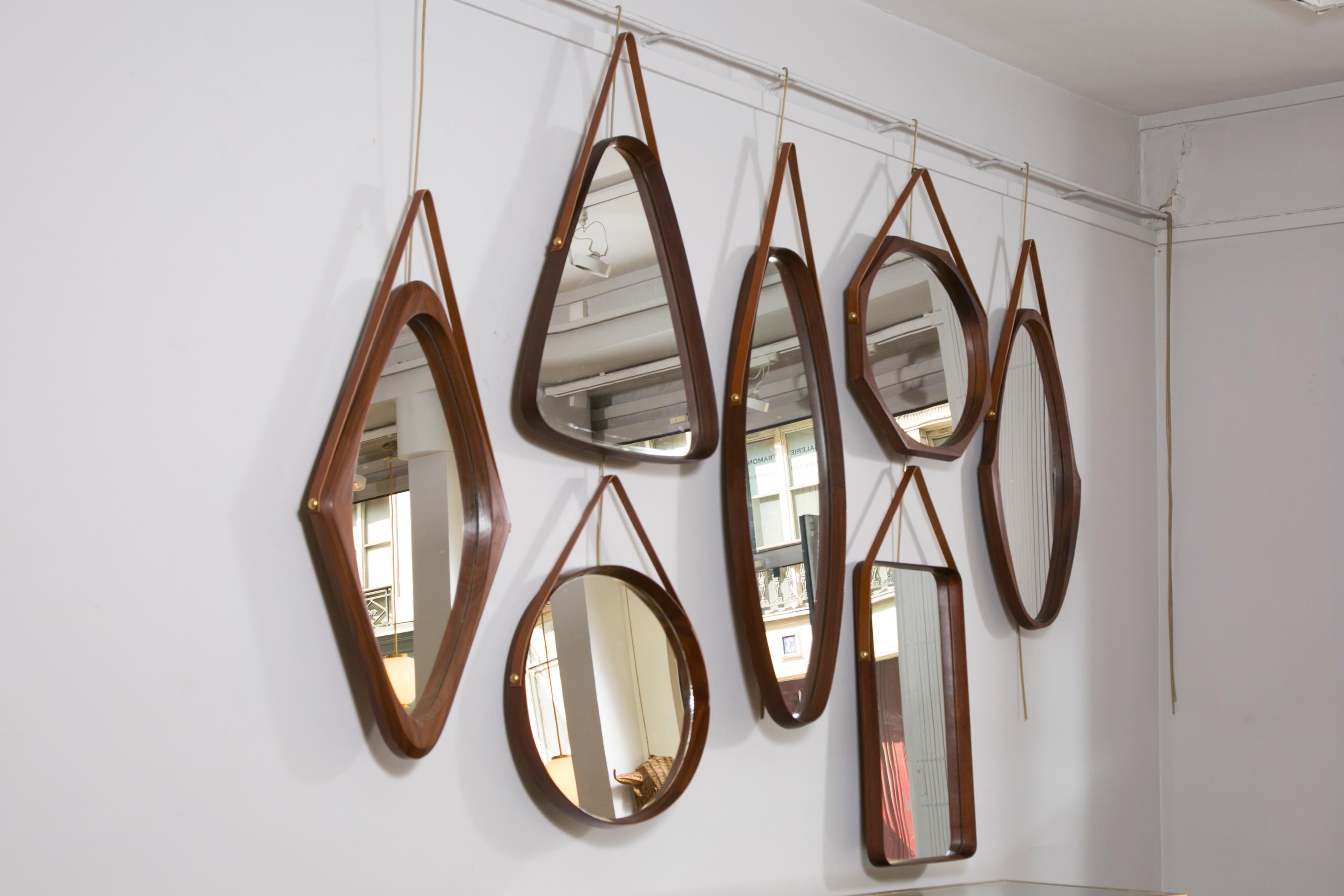 Collection of Seven Walnut Mirrors, Italy, 1960 2