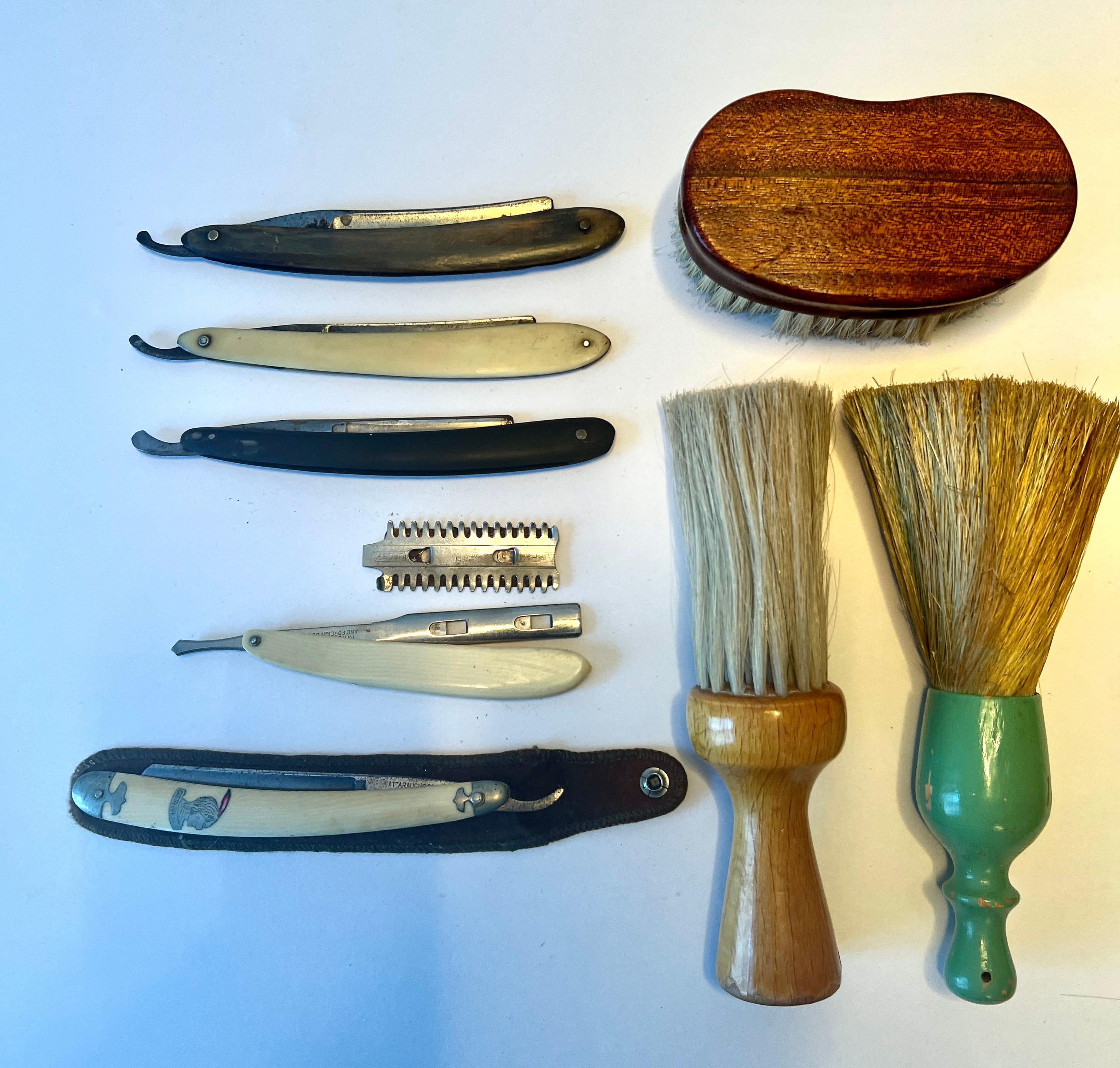 Collection of Shaving Razors Brushes and Clothing Brush In Good Condition For Sale In Los Angeles, CA