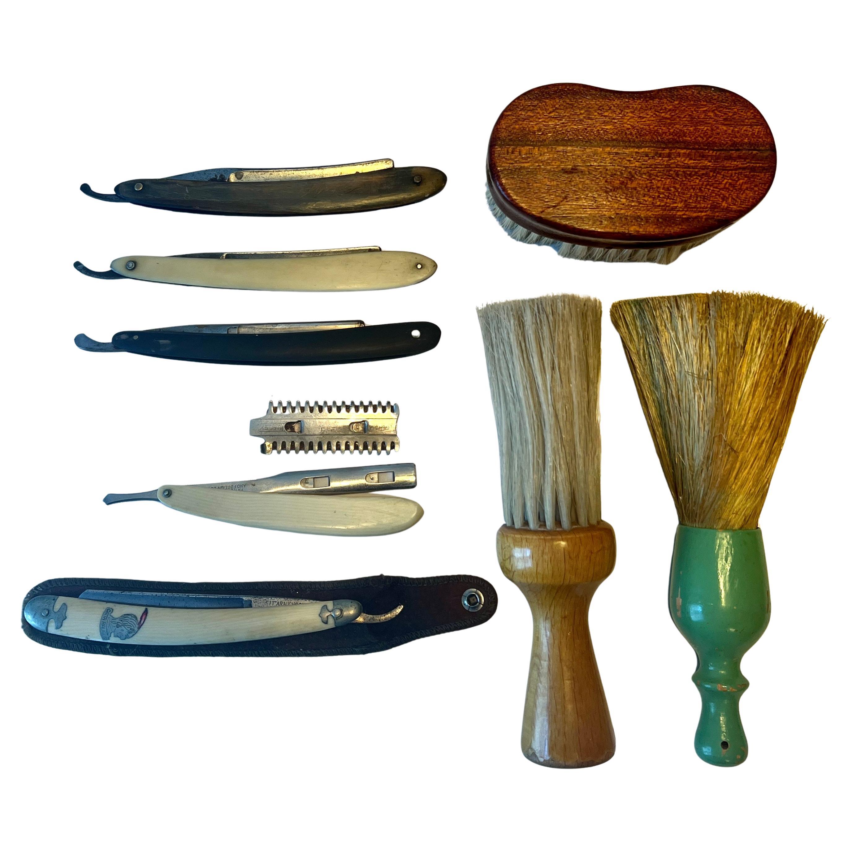 Collection of Shaving Razors Brushes and Clothing Brush For Sale