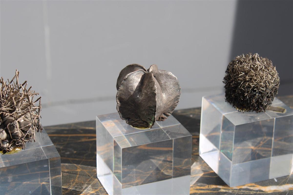 Late 20th Century Collection of Silver Cactus and Lucite Cube Italian Design, 1970s For Sale