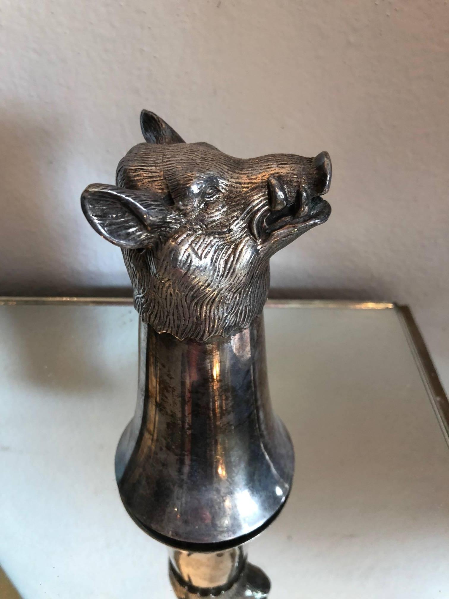 Collection of Silver Plated Liqueur Cups in Decorated in Wild Boar Deer Head In Good Condition For Sale In Washington, DC