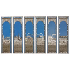 Collection of Six 19th c. French Directoire Framed Panoramic Wallpaper Panels