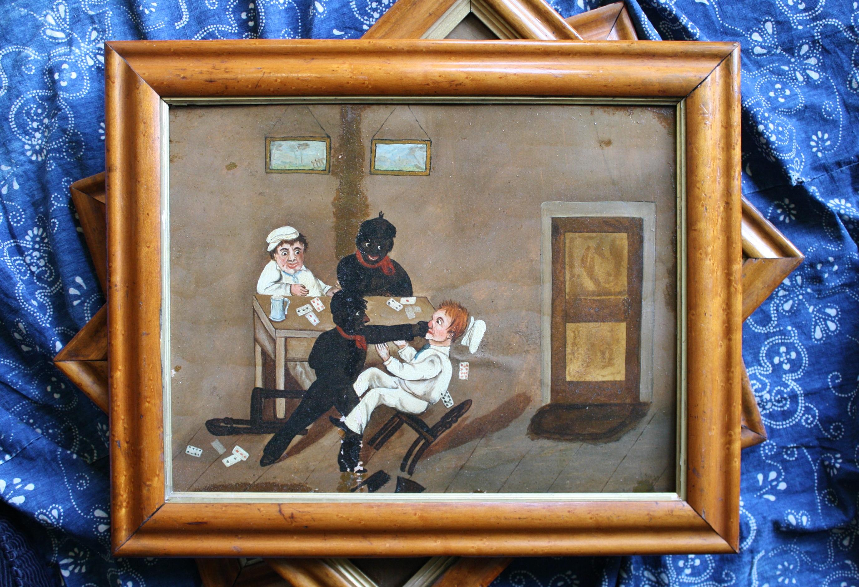 Collection of Six 19th Century Folk Art Oil on Board Boxing Fighting Scenes For Sale 5