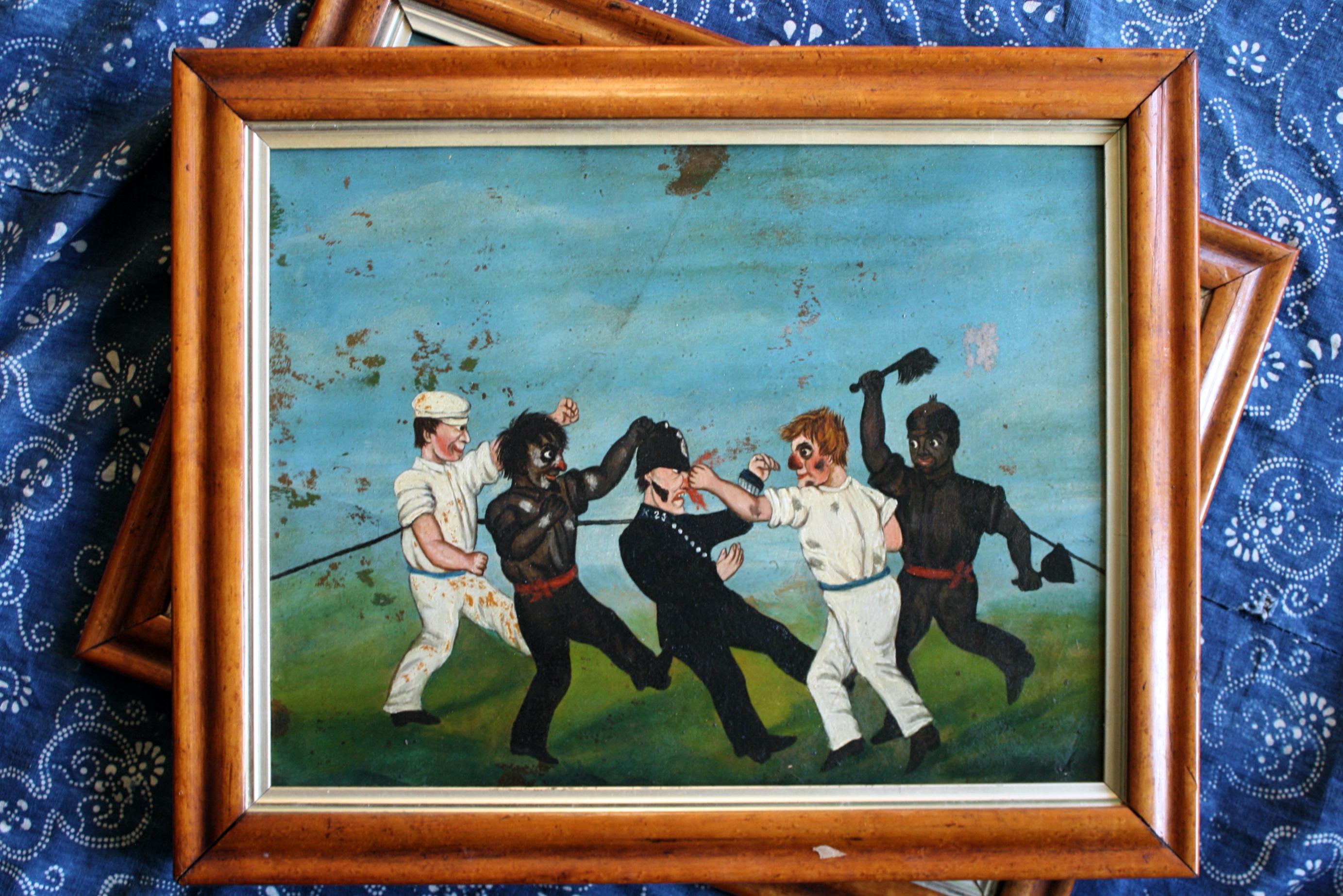 Collection of Six 19th Century Folk Art Oil on Board Boxing Fighting Scenes For Sale 10