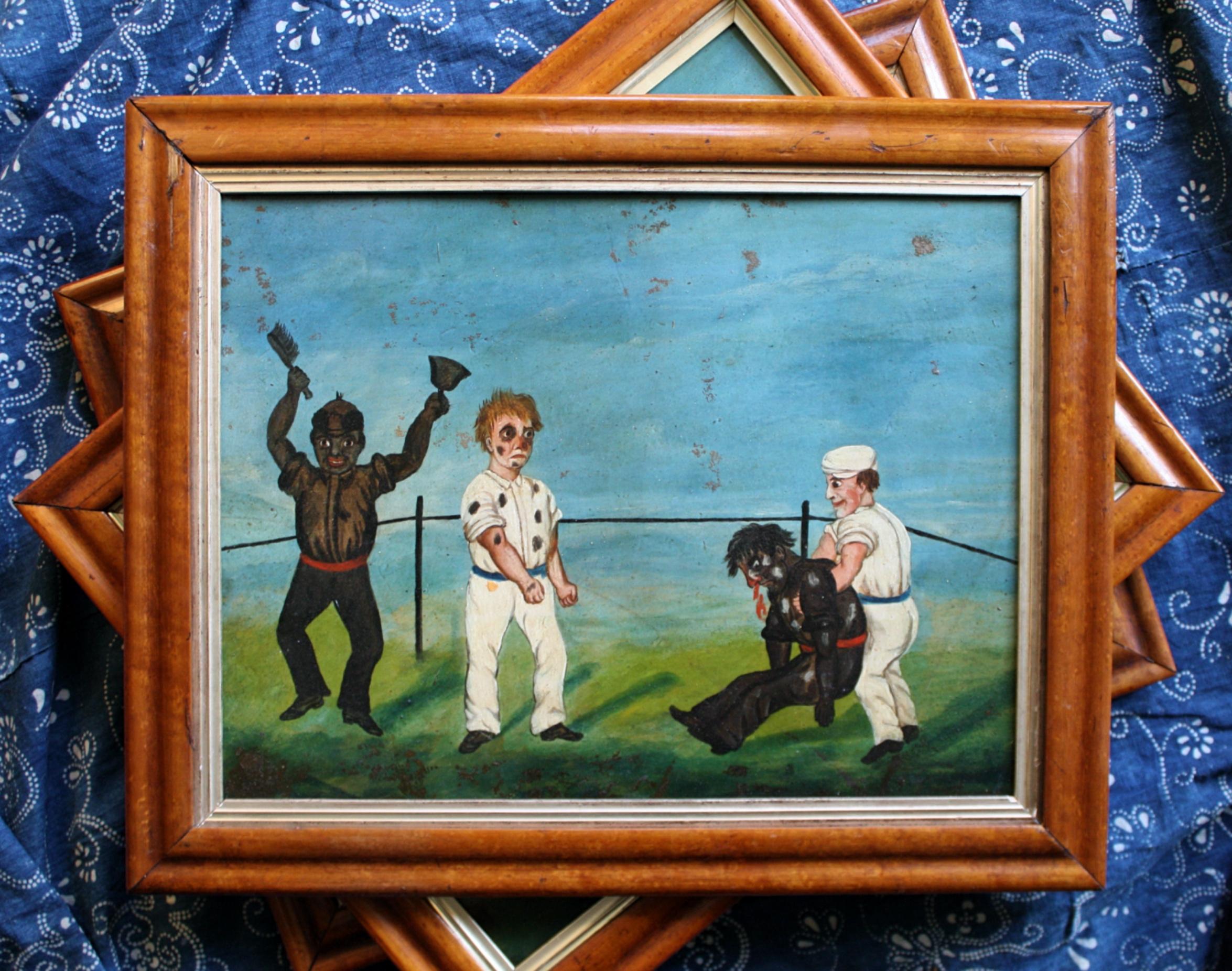 Collection of Six 19th Century Folk Art Oil on Board Boxing Fighting Scenes For Sale 11