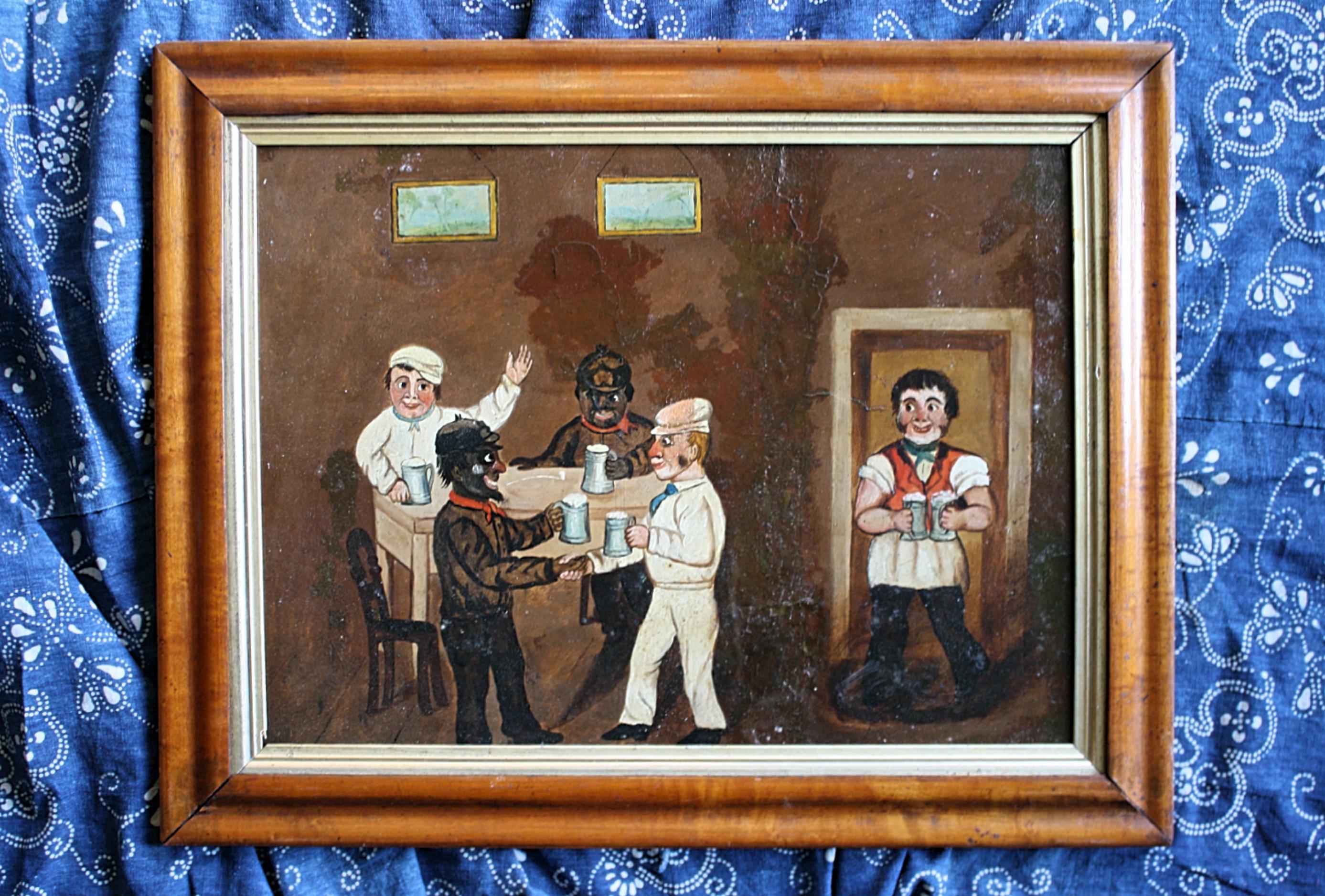 Collection of Six 19th Century Folk Art Oil on Board Boxing Fighting Scenes 12