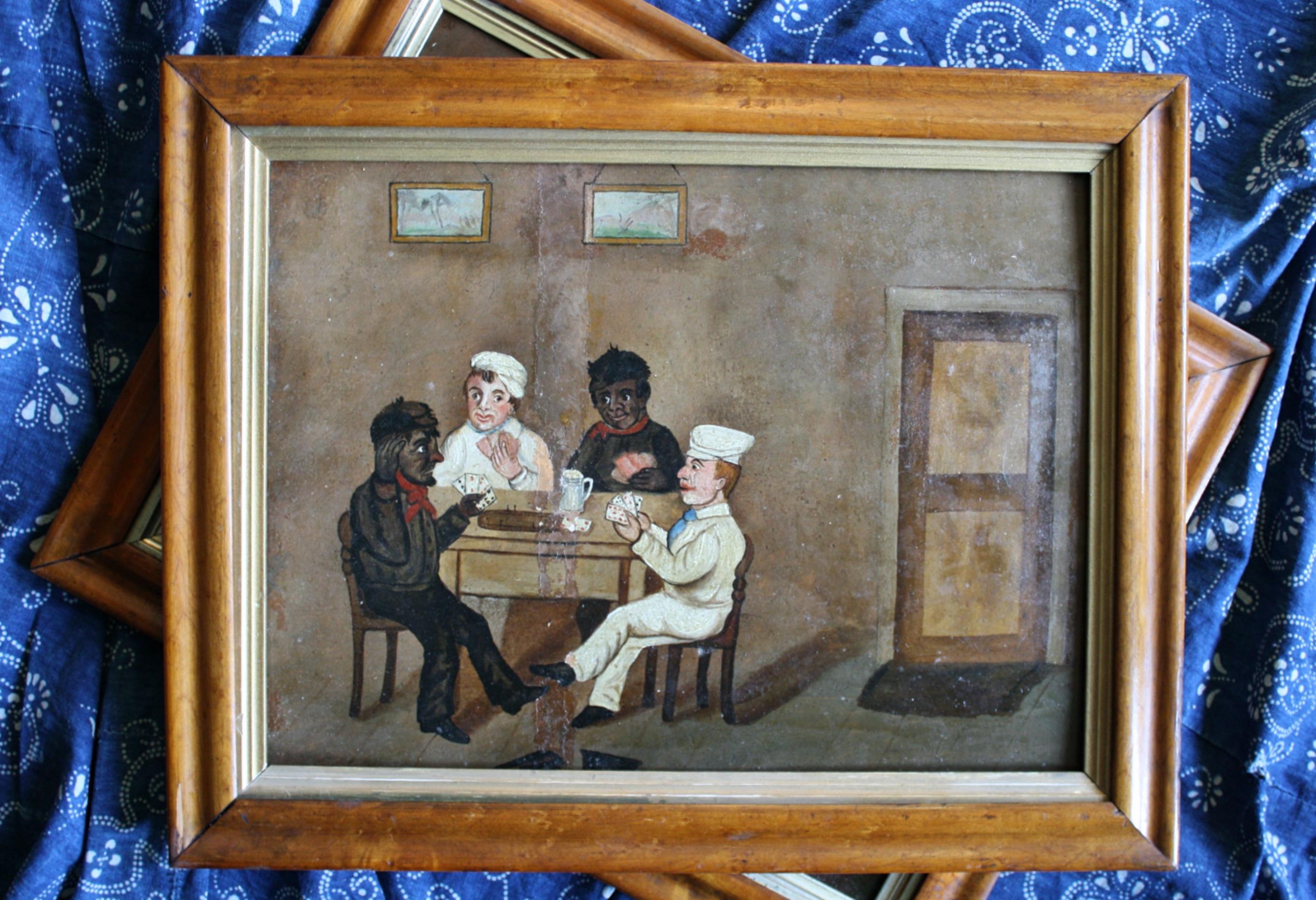 Collection of Six 19th Century Folk Art Oil on Board Boxing Fighting Scenes For Sale 4