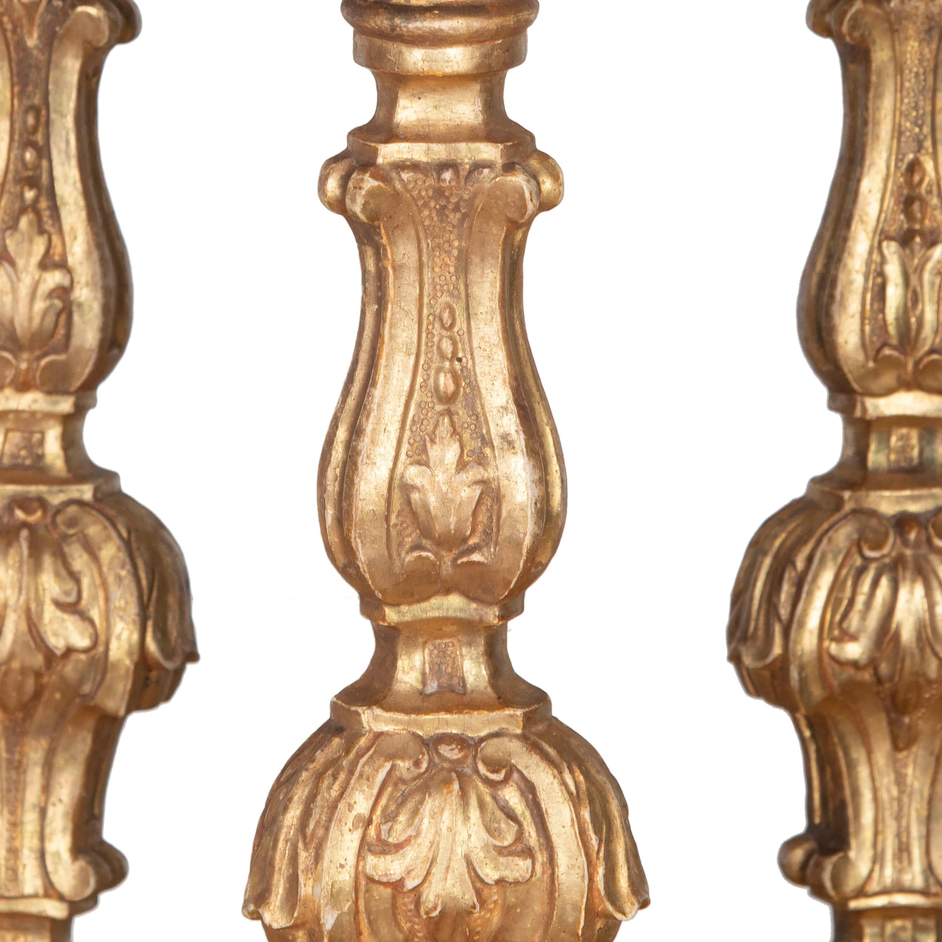 Wood Collection of Six 19th Century Italian Candlesticks For Sale