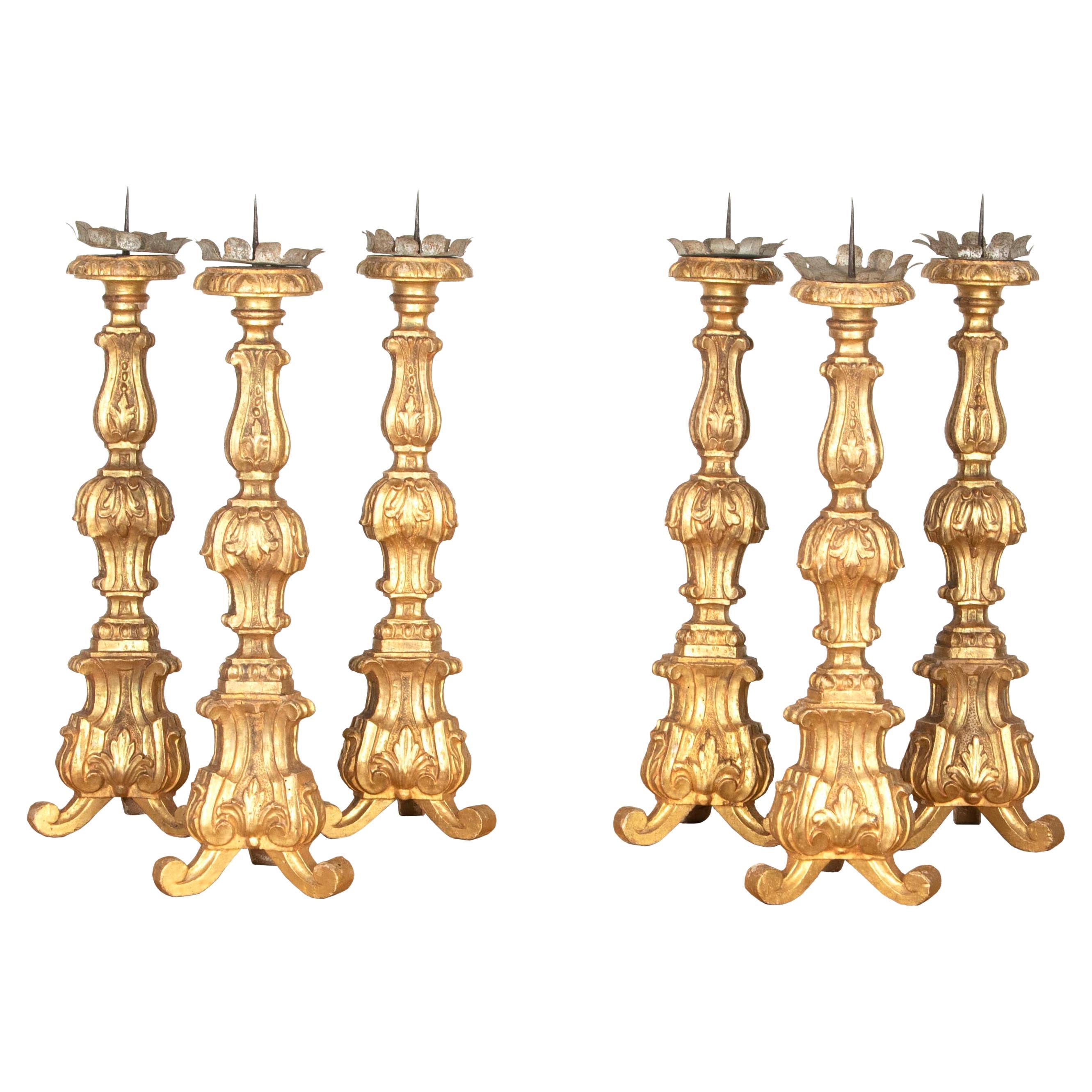 Collection of Six 19th Century Italian Candlesticks For Sale