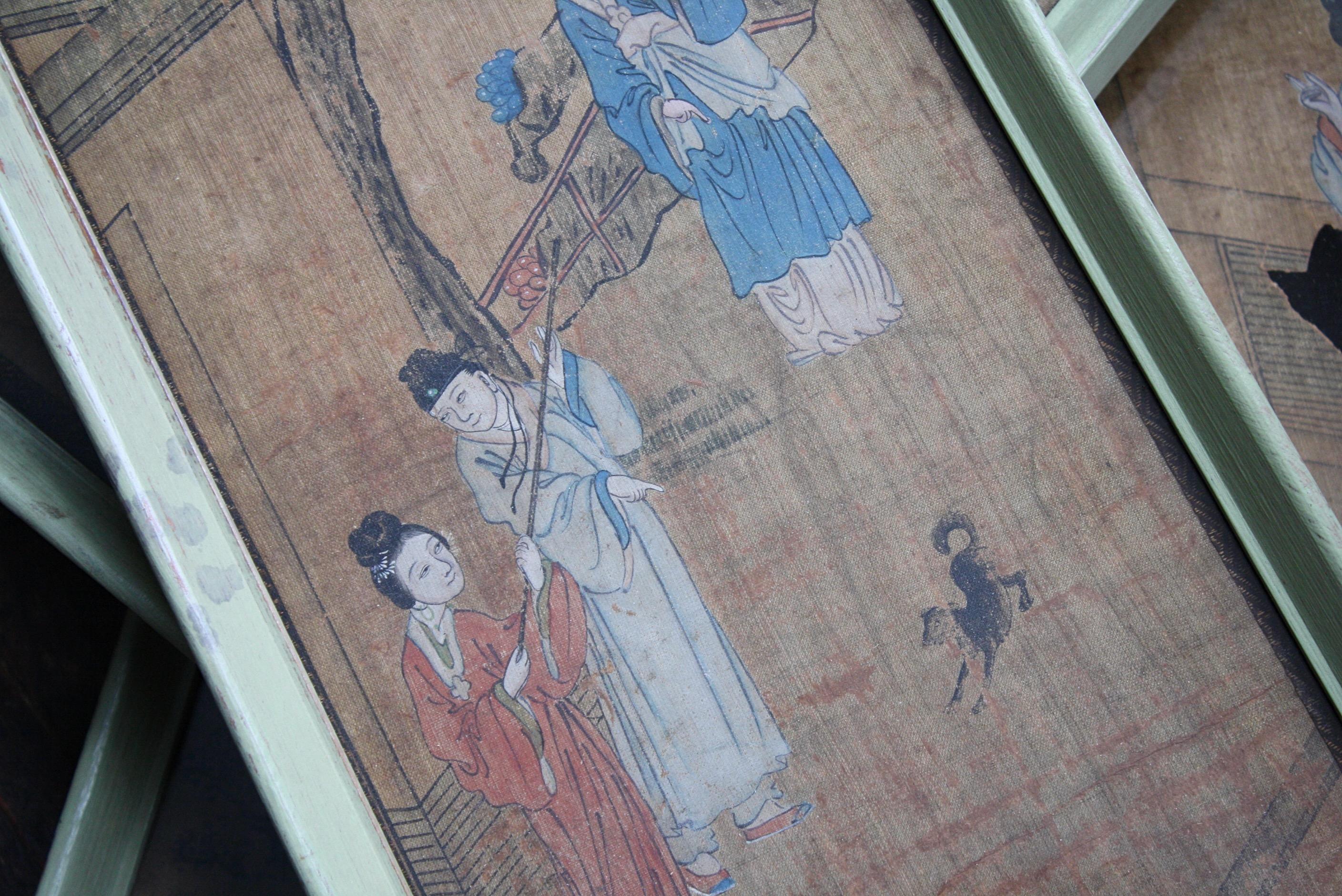 Hand-Painted Collection of Six 19th Century Watercolour on Rice Paper Oriental Scenes For Sale