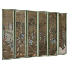 Antique Collection of Six 19th Century Watercolour on Rice Paper Oriental Scenes