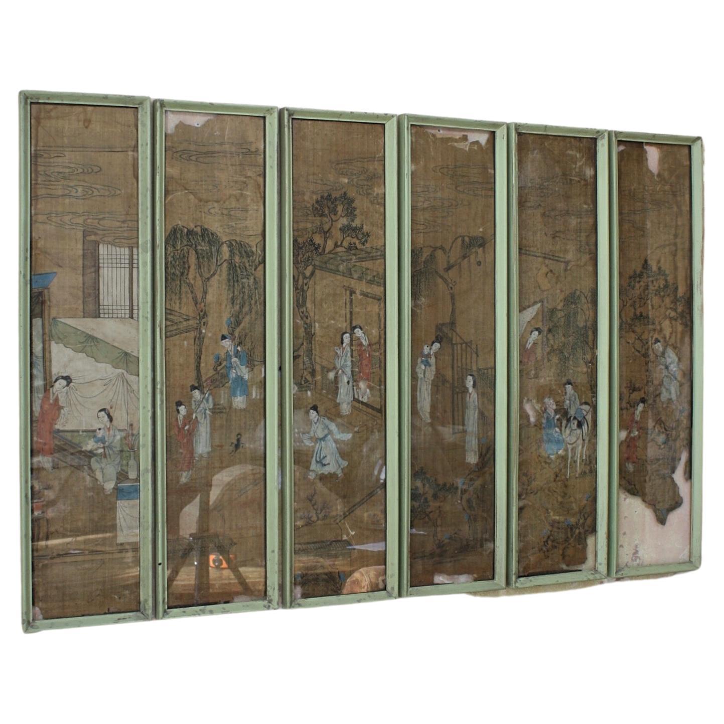 Collection of Six 19th Century Watercolour on Rice Paper Oriental Scenes For Sale