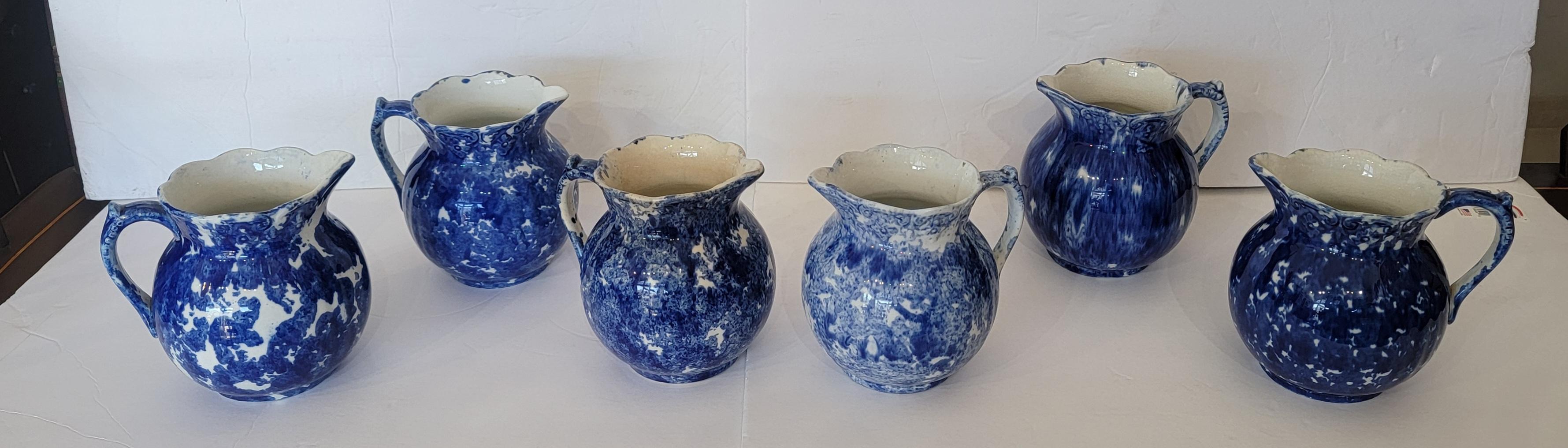 This collection of 19thc Sponge ware pitchers are all in good condition (no chips or cracks ). It is so unusual to find a group like this all in mint condition.