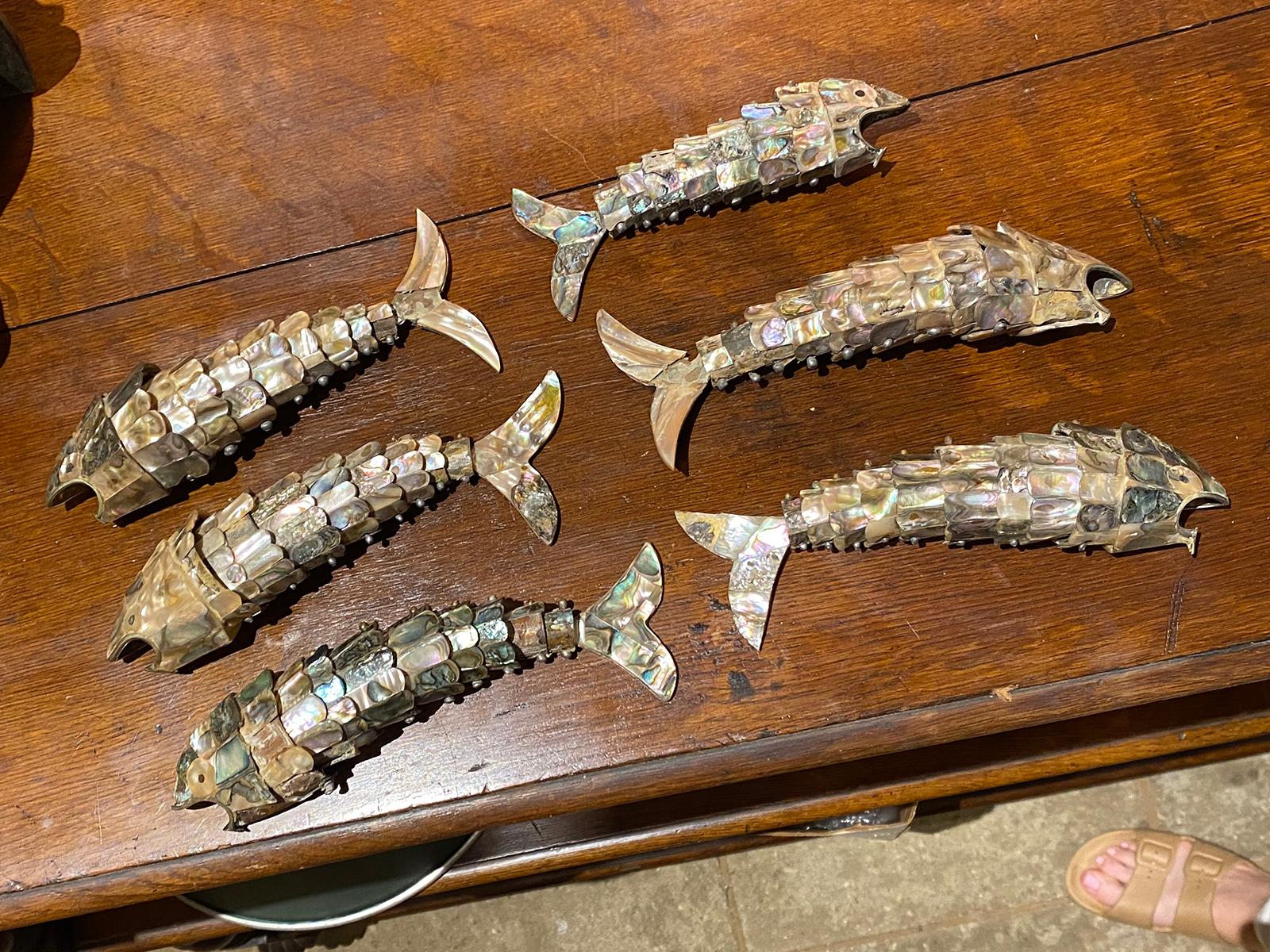Collection of six 20th century circa 1960s-1970s Mexican Abalone & Reticulated fish. $550 each, sold as a collection of six. The longest fish measures 8
