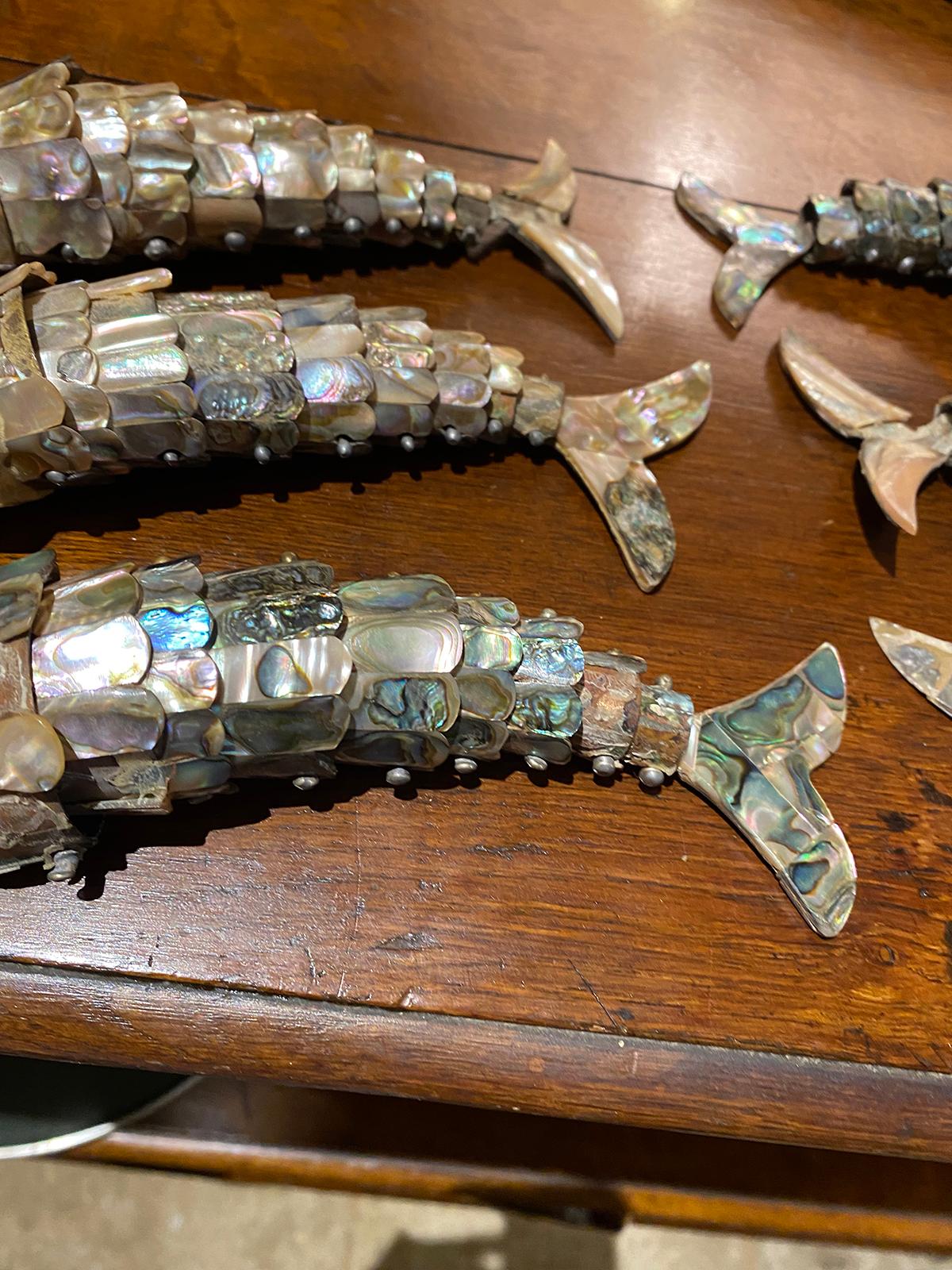 Silver Collection of Six 20th Century Mexican Abalone & Reticulated Fish For Sale