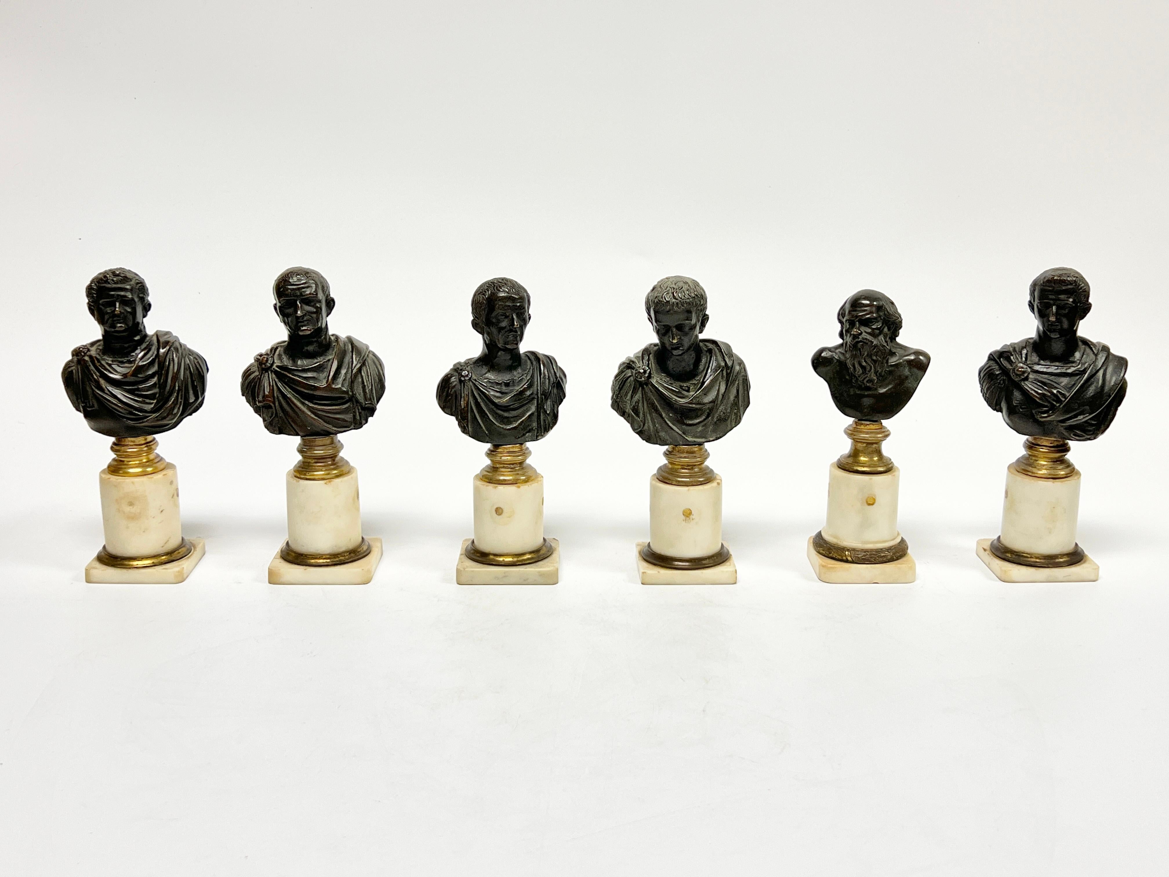 Italiano Collection'S di sei (6) busti di bronzo in marmo del Grand Tour di Imperatori Romani in vendita