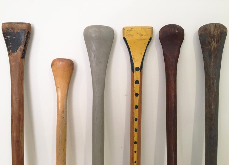 Collection of Six Antique Wooden Canoe Paddles with ...