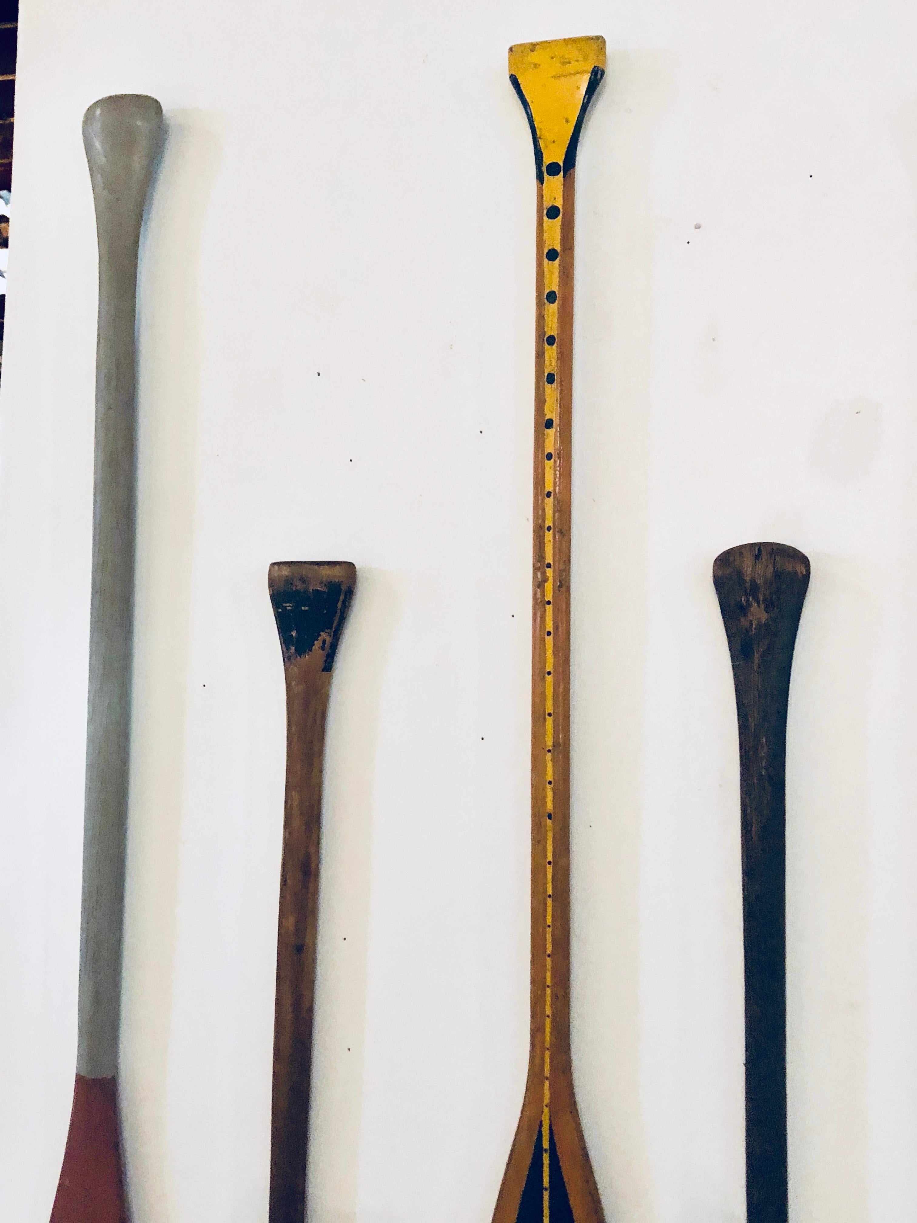 20th Century Collection of Six Antique Wooden Canoe Paddles with Original Painted Surfaces