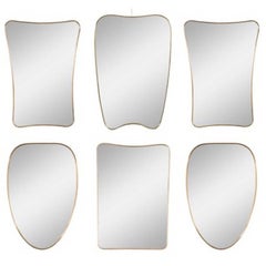 Collection of Six Brass Framed Wall Mirrors in the Style of Gio Ponti