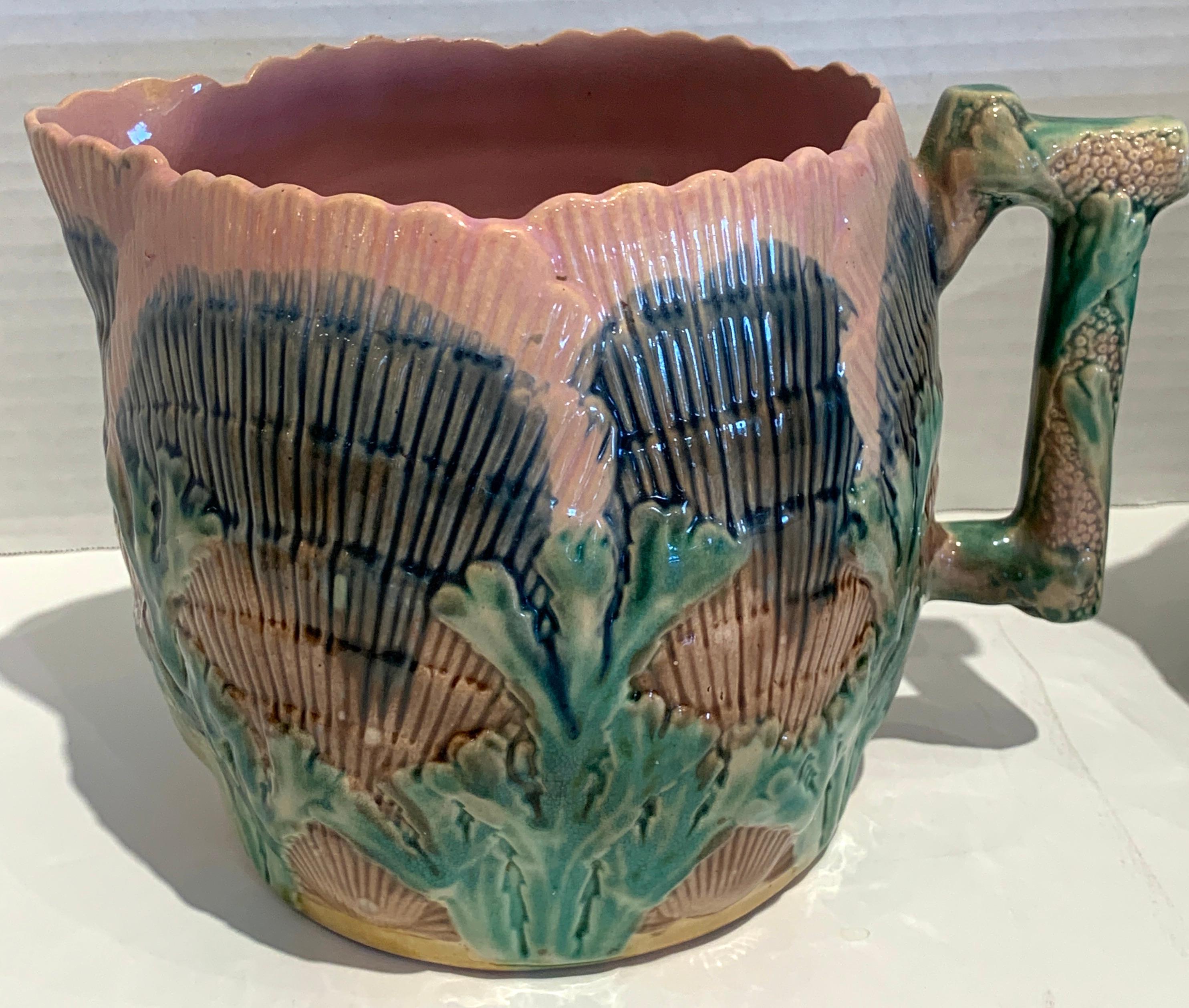 American Collection of Six Etruscan Majolica Shell and Seaweed Pitchers For Sale
