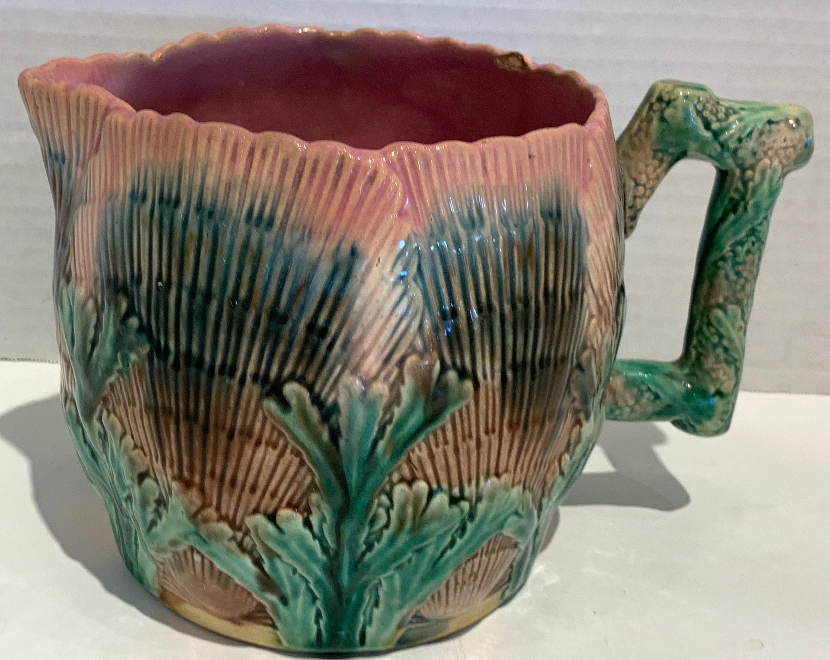 Collection of Six Etruscan Majolica Shell and Seaweed Pitchers In Good Condition For Sale In West Palm Beach, FL