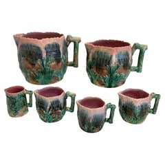 Collection of Six Etruscan Majolica Shell and Seaweed Pitchers