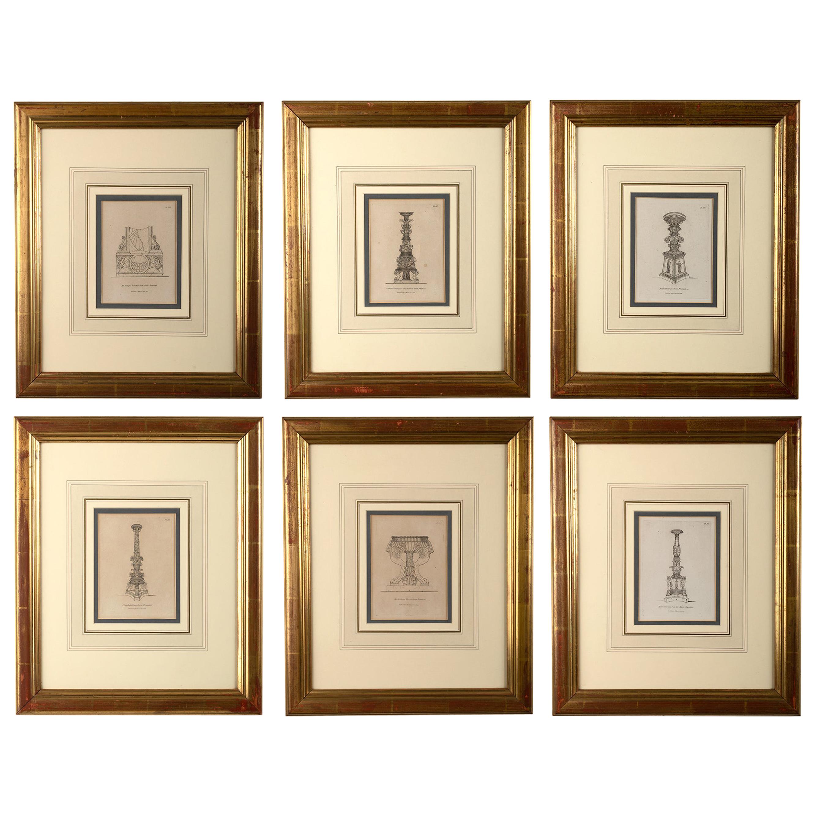 Collection of Six Framed Antique 19th Century Henry Moses Engravings, circa 1811