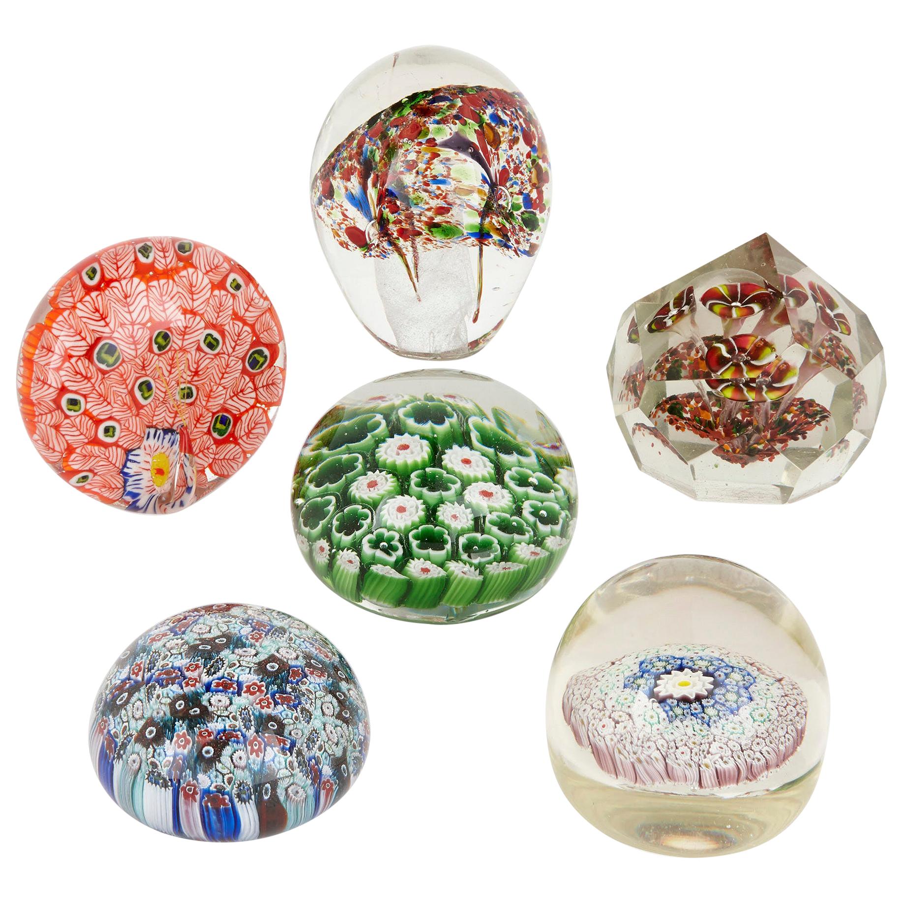 Collection of Six Glass Multicolored Paperweights