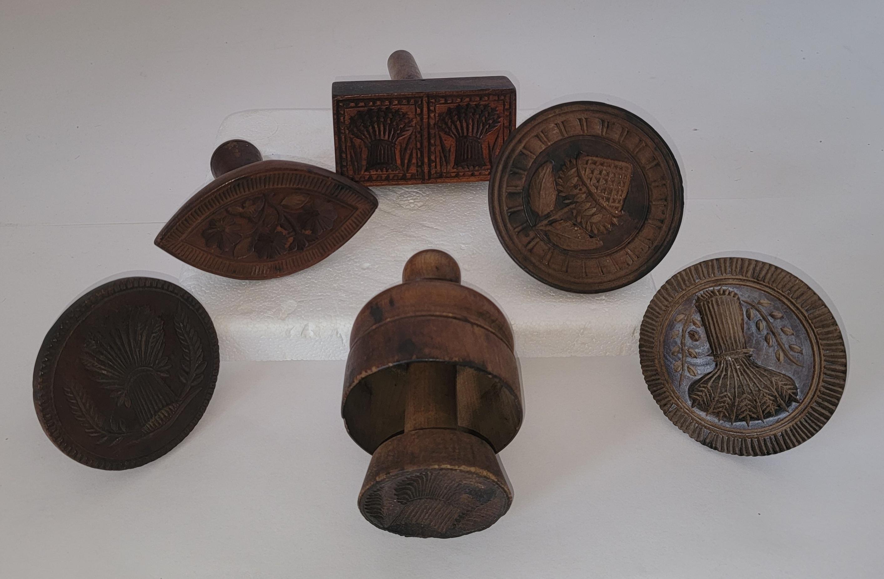 Adirondack Collection of Six Hand Carved Butter Stamps For Sale