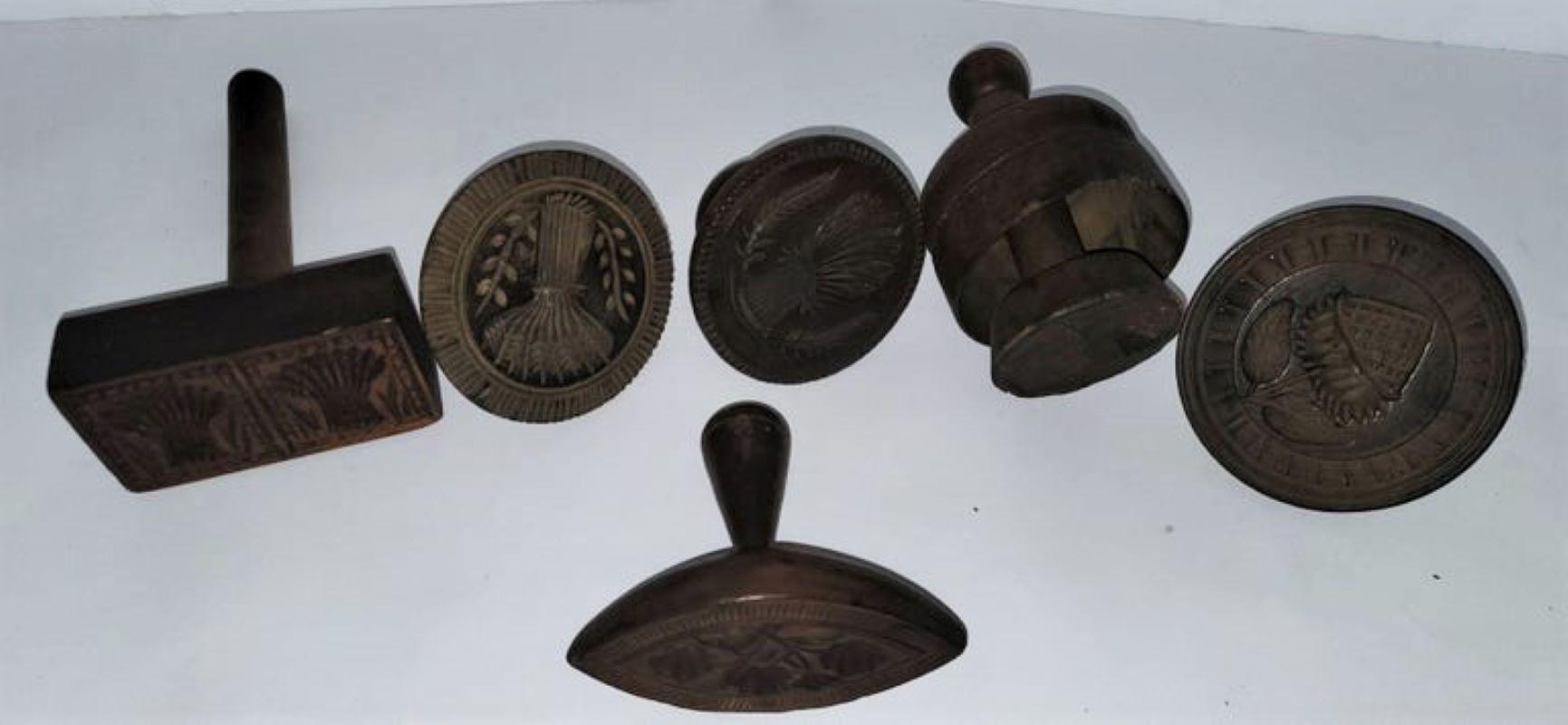 Hand-Crafted Collection of Six Hand Carved Butter Stamps For Sale