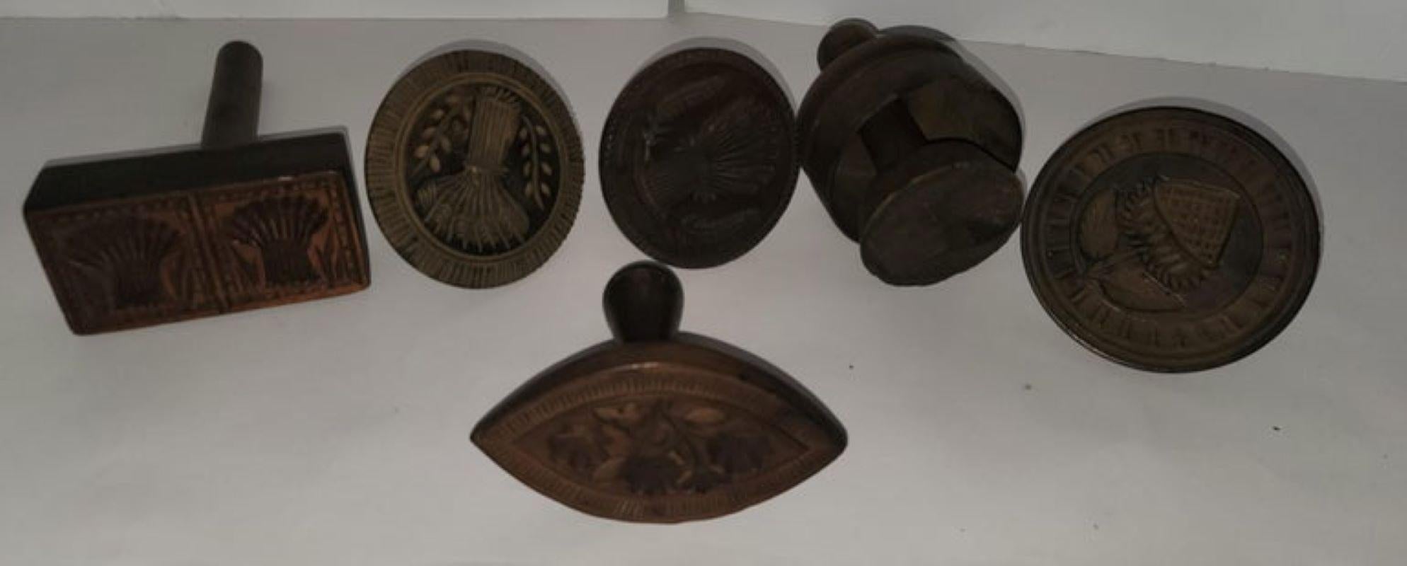 Collection of Six Hand Carved Butter Stamps In Good Condition For Sale In Los Angeles, CA
