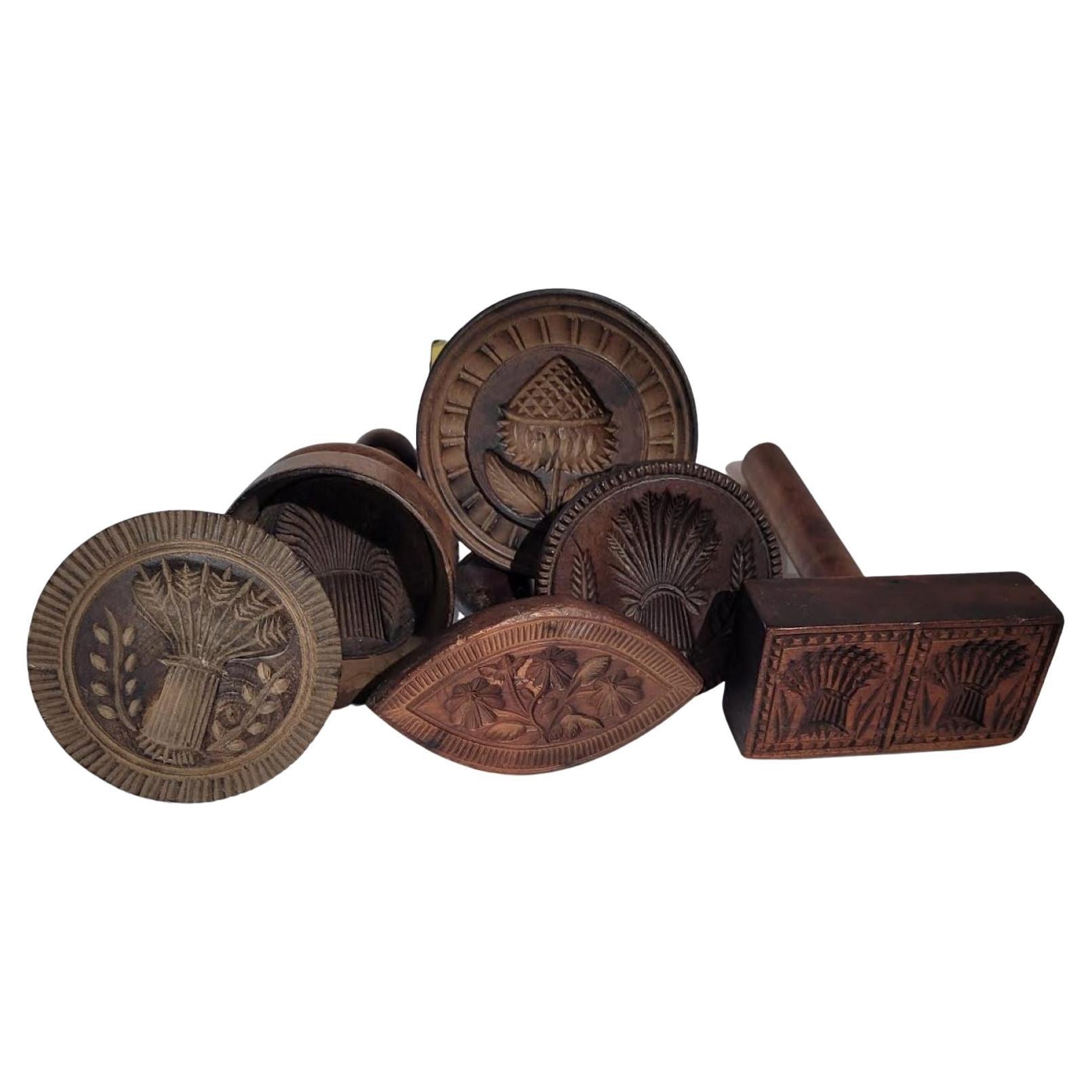 Collection of Six Hand Carved Butter Stamps For Sale