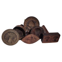 Antique Collection of Six Hand Carved Butter Stamps