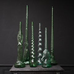 Collection of Six Large 1970s Green Glass Italian Chianti Bottles