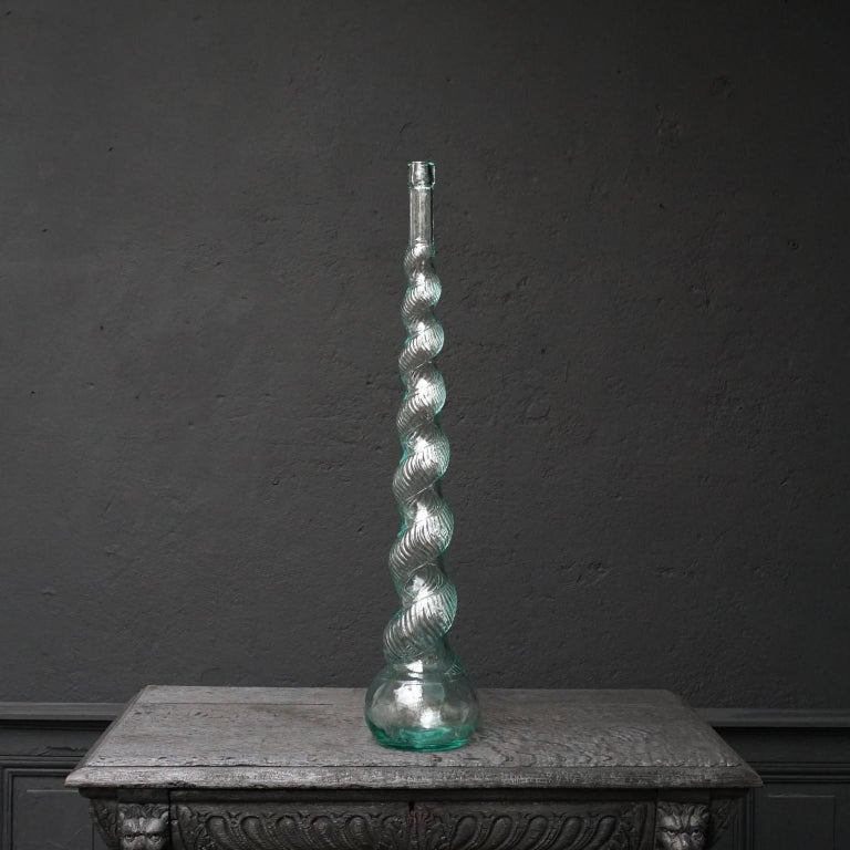 Collection of Six Large 1970s Green Glass Italian Chianti Bottles at