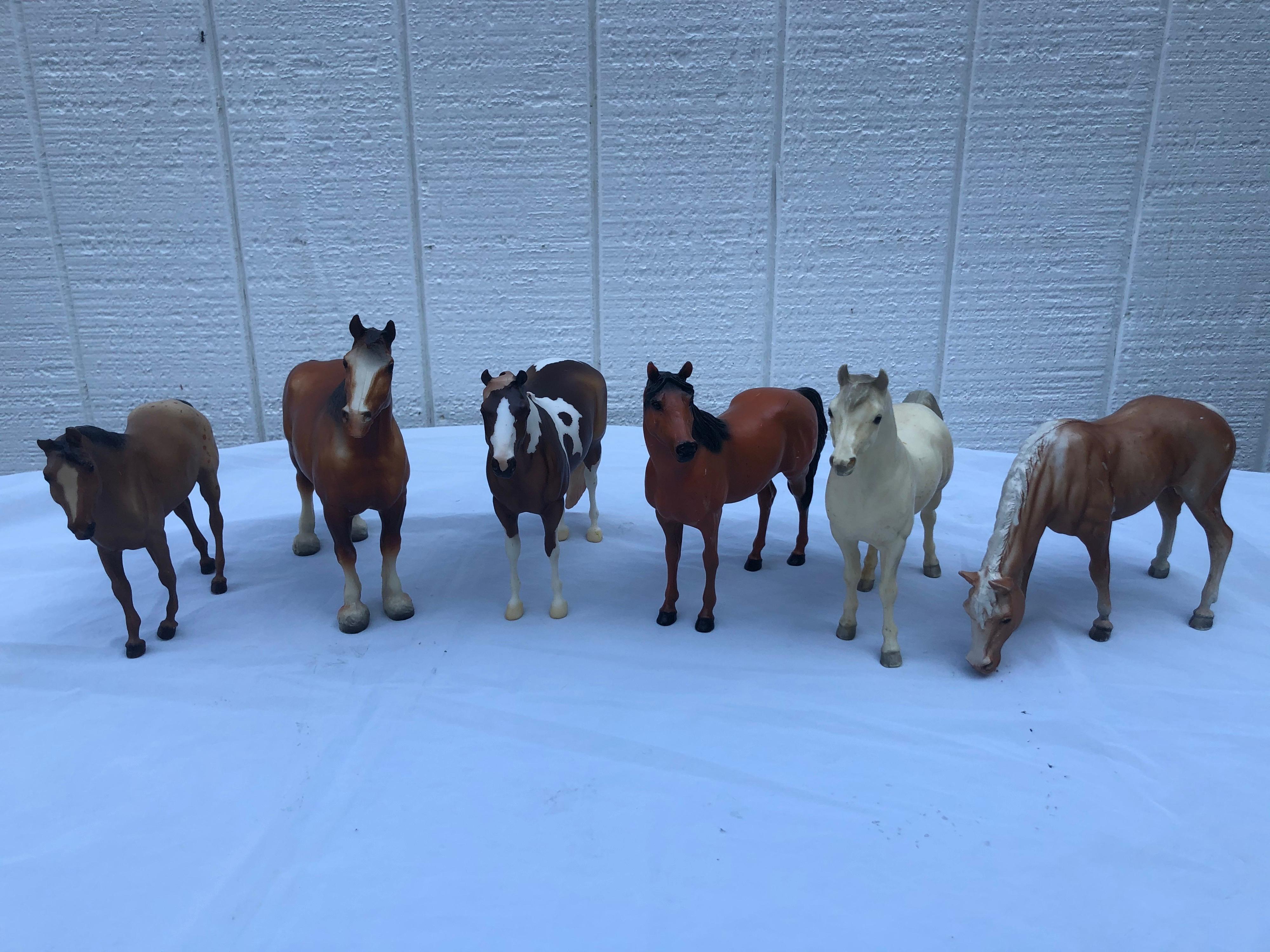 Collection of Six Large Vintage Breyer Horses. Perfect for that collector or horse enthusiast. All stamped and signed on the inner leg. The tallest horse is 10